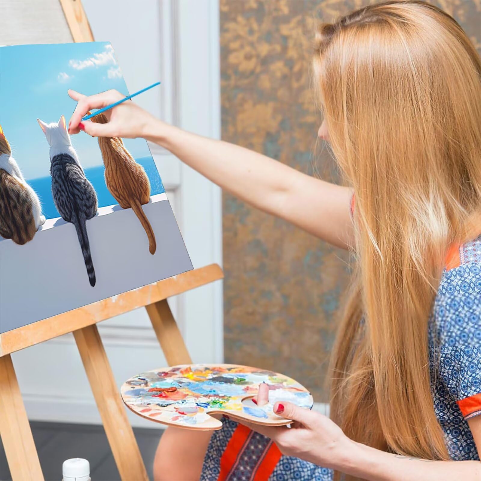 Malowanie według liczb, plaża dla dorosłych, 3 sztuki, "zrób to sam", kot, 80 x 160 cm, z pędzlami i farbą akrylową, zestaw do majsterkowania dla dorosłych, do dekoracji salonu, prezent dla kobiet, 0q