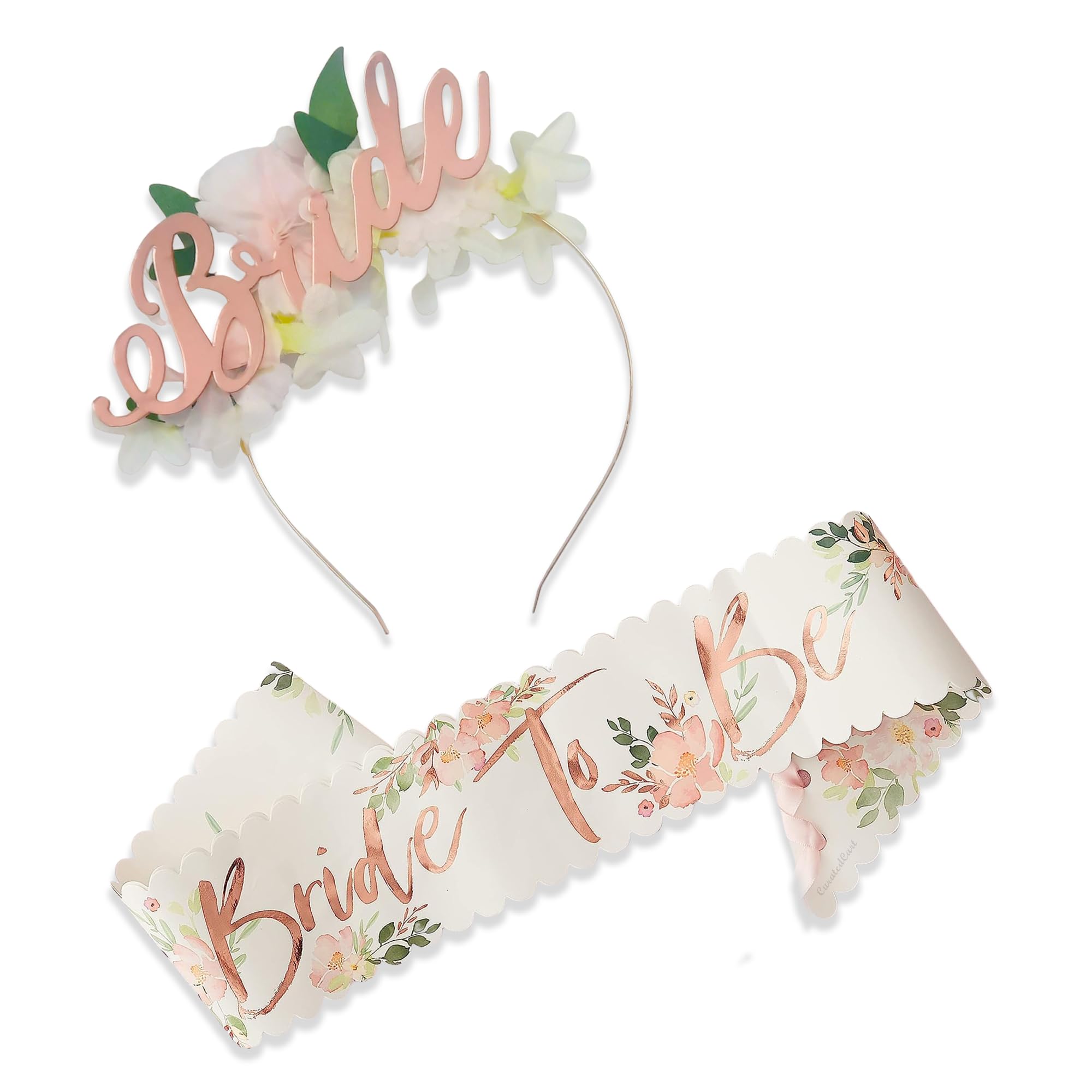 Curated Cart Bride to Be Set, 3pack - Bride to Be Sash & Headband Tiara & Shoulder Length Veil Bachelorette Party Supplies Bridal Shower Decoration Accessories (B2B Combo 3)