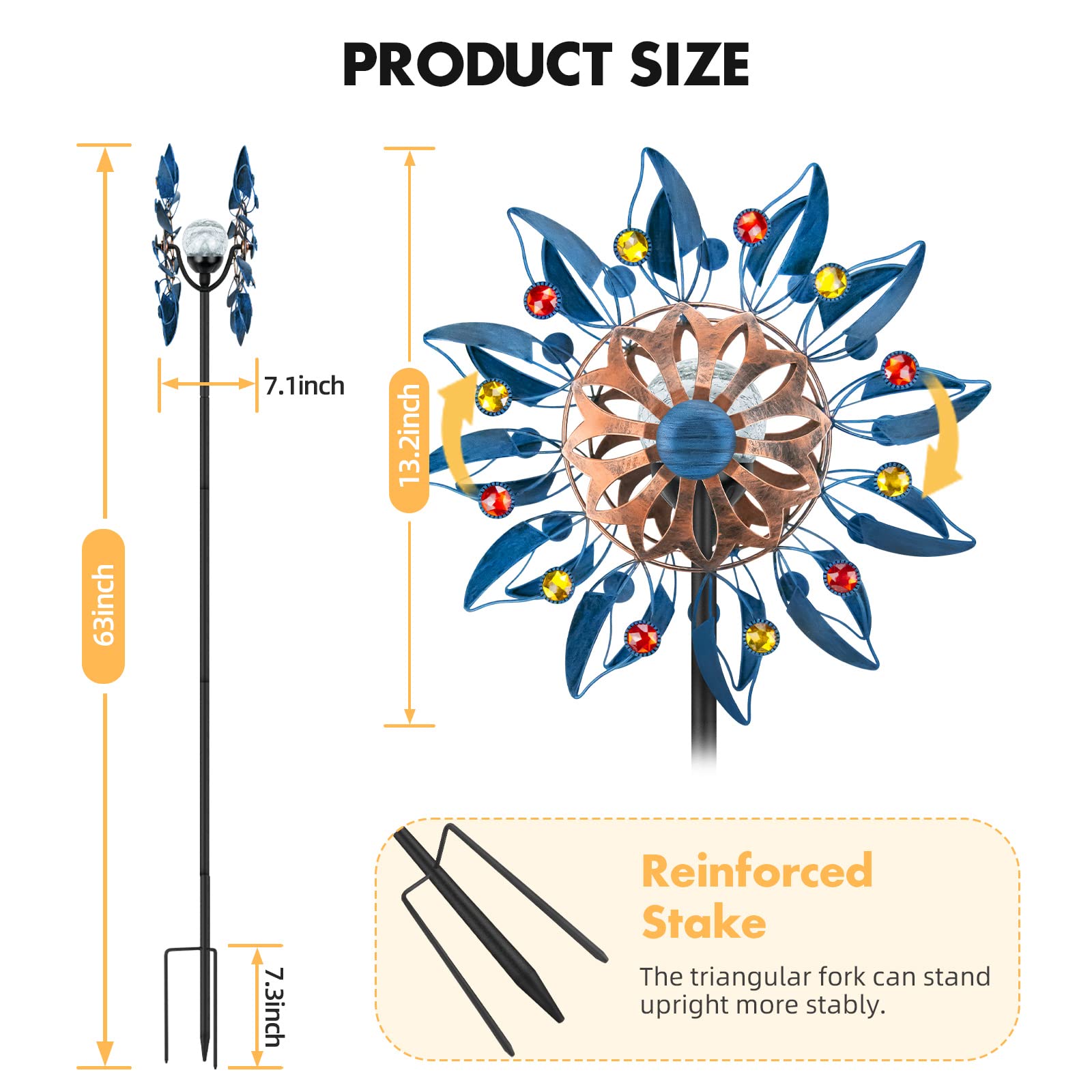 Solarbetriebene Windspinner-Skulptur aus Metall für Garten und Terrasse, Retro-Design