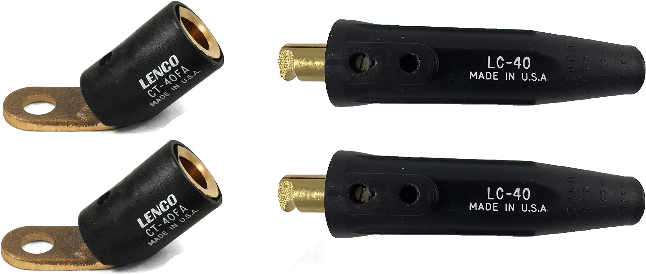 Combo: 2 Each Lenco 08030 CT-40FA Terminal Lug & 2 Each LC-40 Cable Connector 05053 for Cable Sizes 1/0-2/0