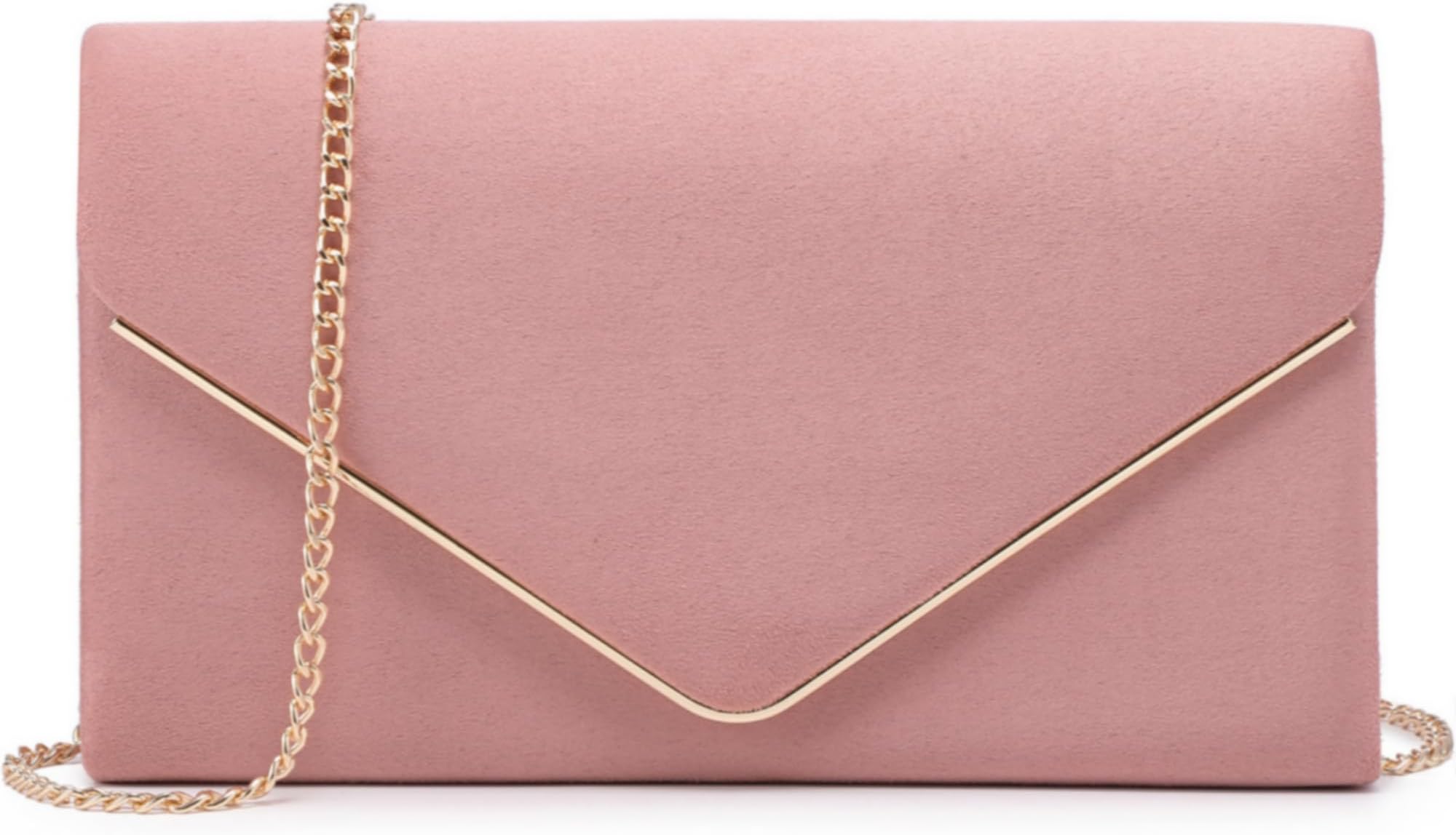 DaseinWomen Faux Suede Evening Clutch Bags Formal Party Clutches Wedding Purses Cocktail Prom Clutches, 1-(gold Hardware) Pink, S