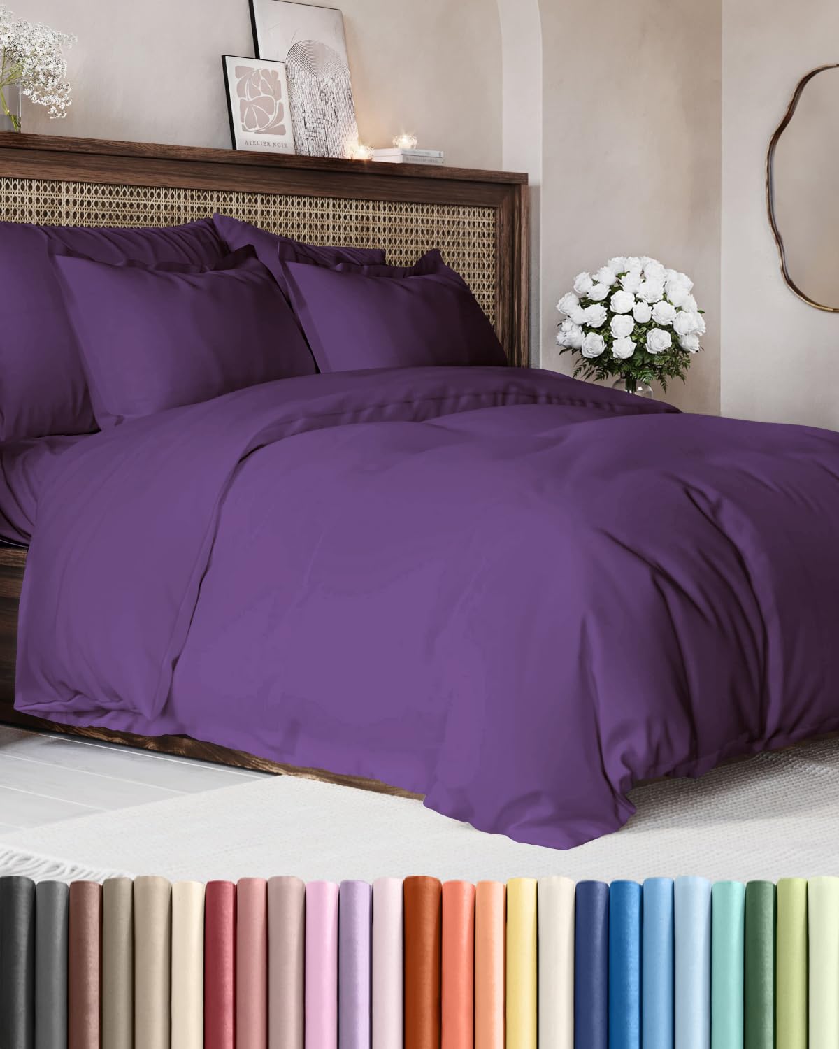 Duvet Cover Oversized King Size - 3 Piece with Zipper Closure - Purple