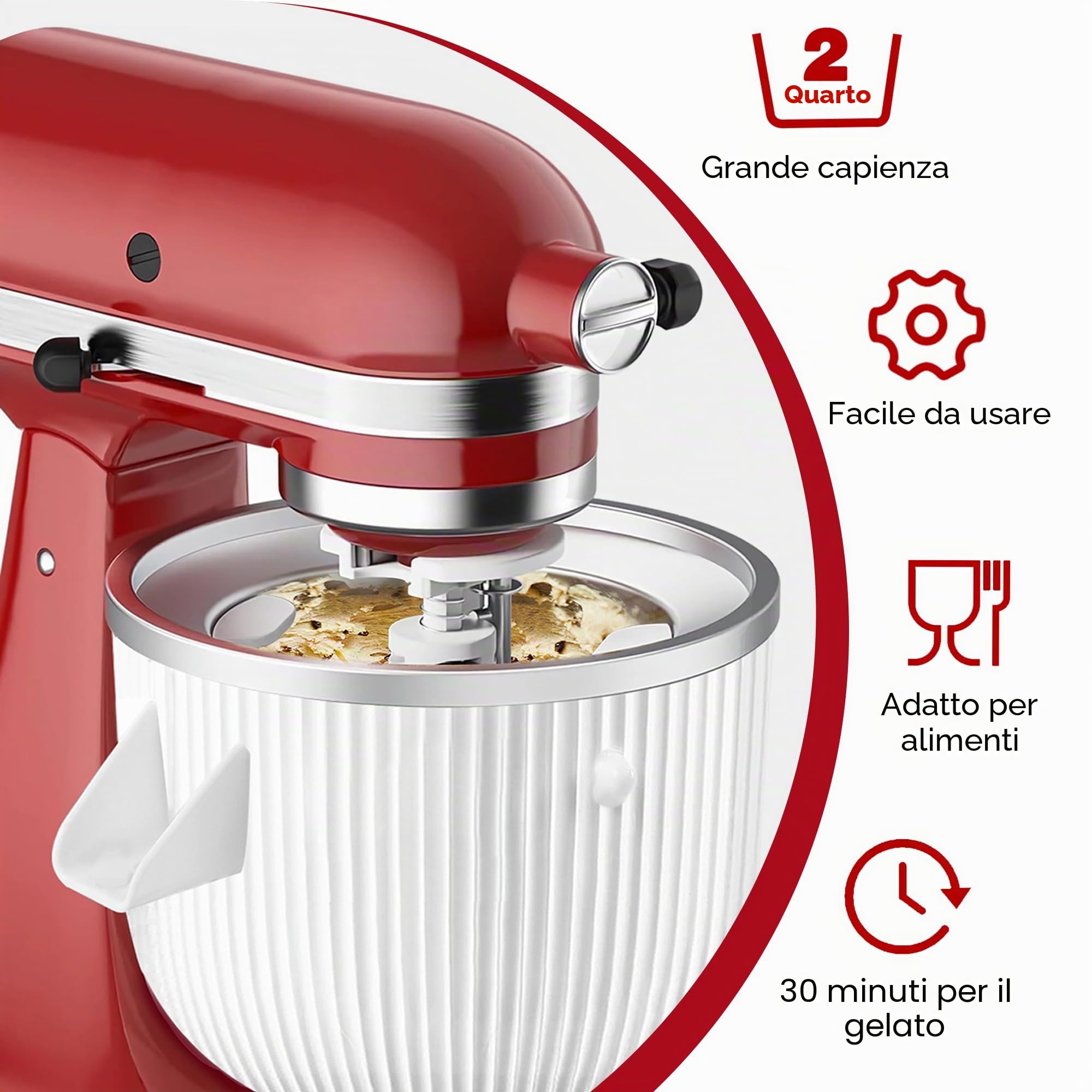 kitchenaid - Accessorio per macchina per gelato adatto per mixer da 4,5/5 QT e 6QT, gelato congelato e sorbetto, 2 litri, bianco (Machine/mixer non incluso)