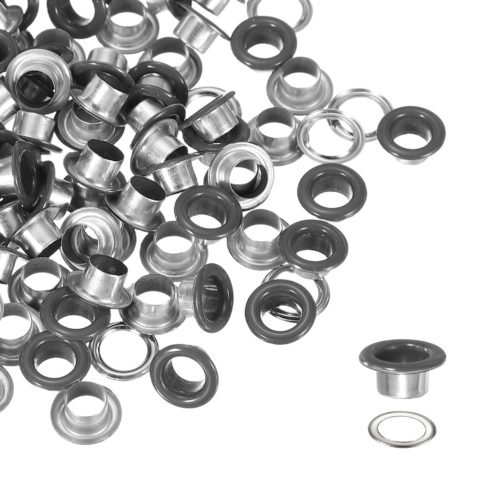YELARXI Grommets Kit, Metal Eyelets, Grommet Eyelets Kit with Washers 6mm 1/4" Round Inner Hole Fitting for (Fabric/Shoes/Clothes/DIY Crafts/Bag/Belt) 250 Set & Gray