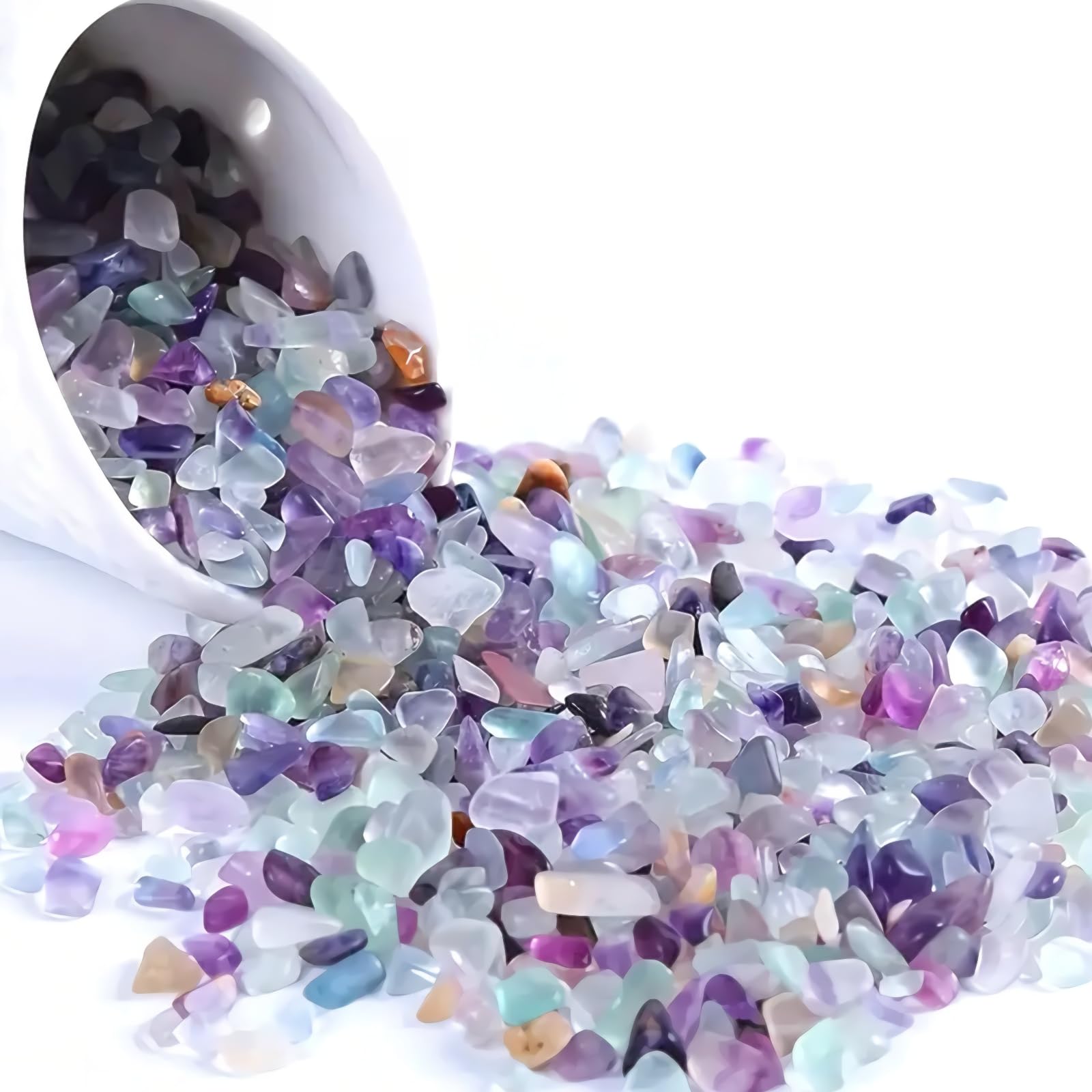Wanwanzi 1lb Fluorite Aquarium Gravel Rocks - Tumbled Healing Crystal Chips - Bulk Gemstones for Fish Tank Decor - Fountain Vase Filler Planters - for Potted Plants