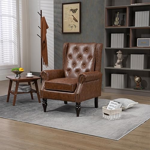 Sillón de respaldo alto de mediados de siglo, silla moderna de acento para sala de estar, silla de sala de estar, silla de barril de piel sintética