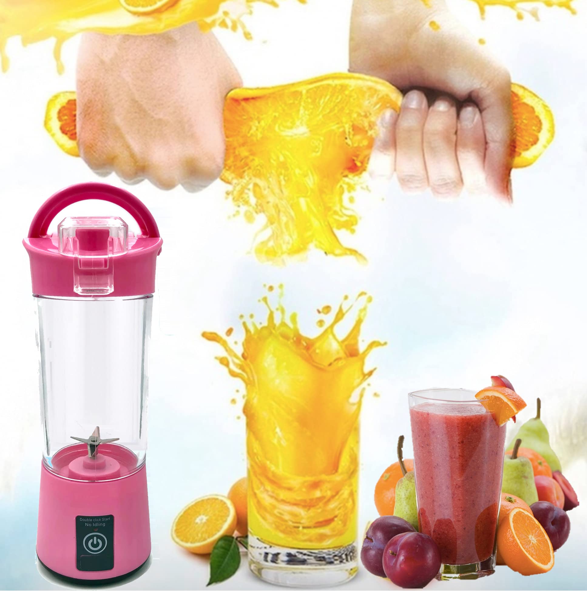 Holiday Gift 2021 Powerful 6 Blade Personal Portable Rechargeable Blender Smoothies Shakes Margaritas Baby Food Anywhere Everywhere (Pink)