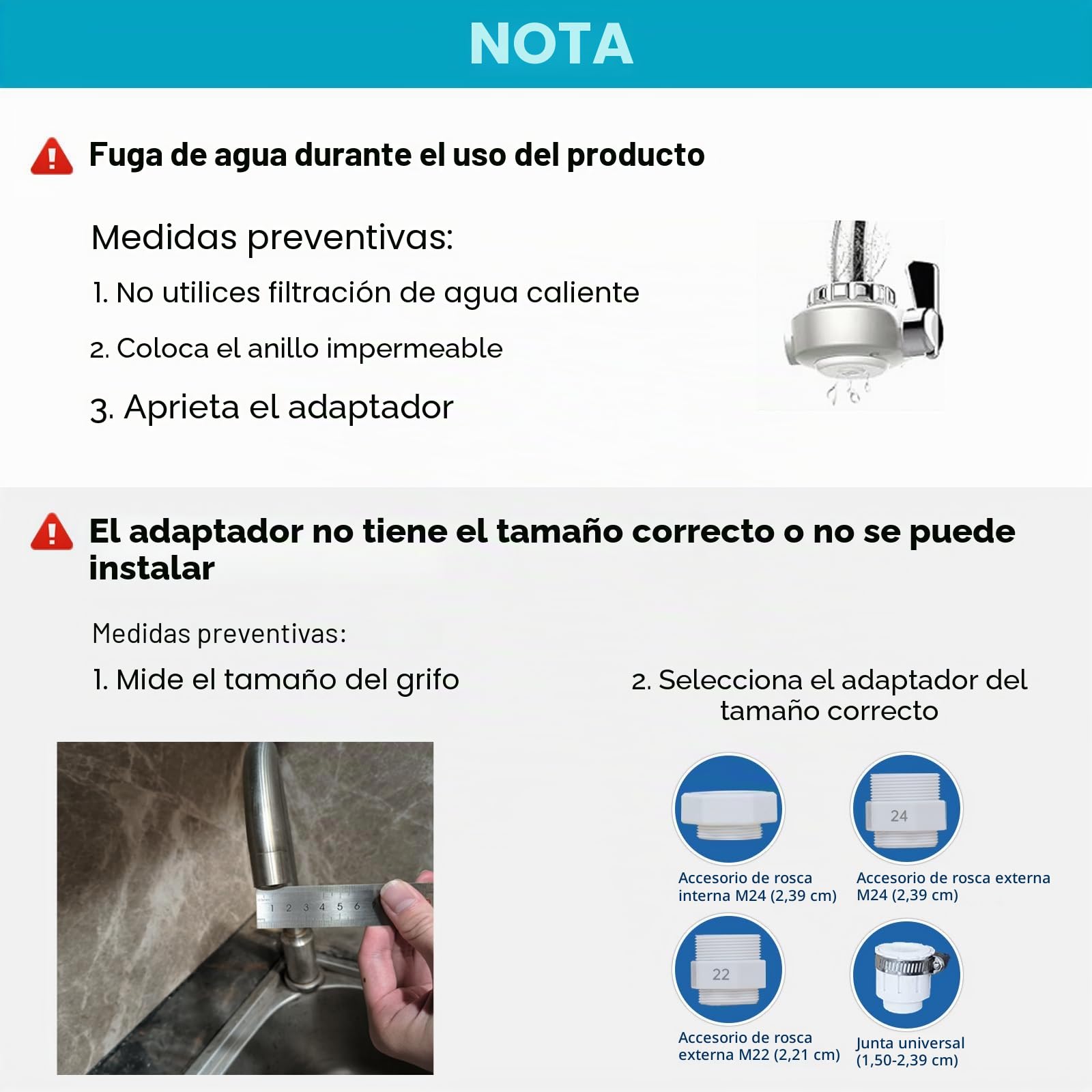 Vortopt Filtro de Agua para Grifo de Acero Inoxidable - Purificador de Agua para Grifo - Filtro Agua Grifo para Cocina, Bañera, Reduce el Plomo, el Cloro y el Mal Sabor, T2 (2 Filtros)
