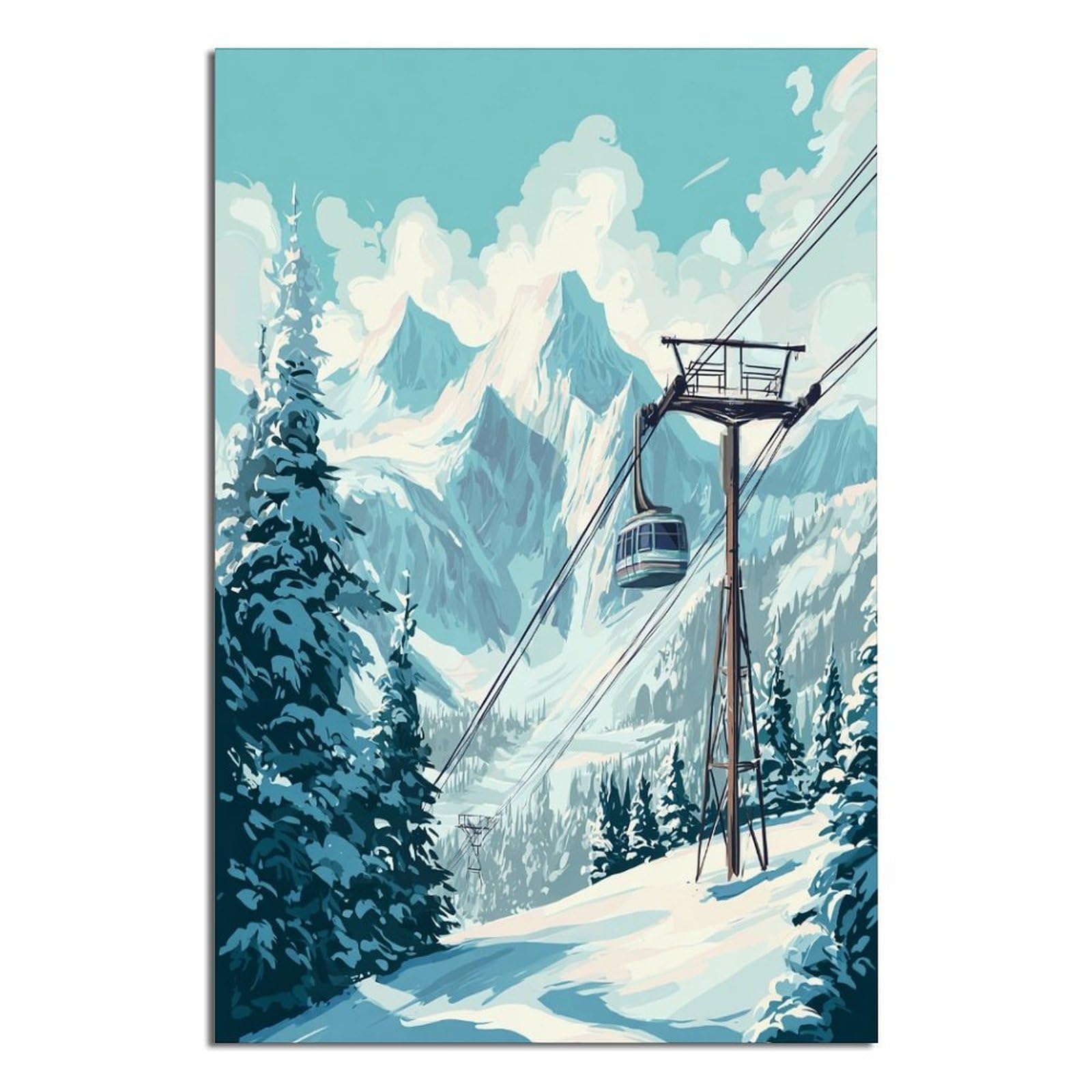 CFXNGA Verbier Switzerland Ski Poster 24x36inch(60x90cm) Vintage Watercolor Canvas Art