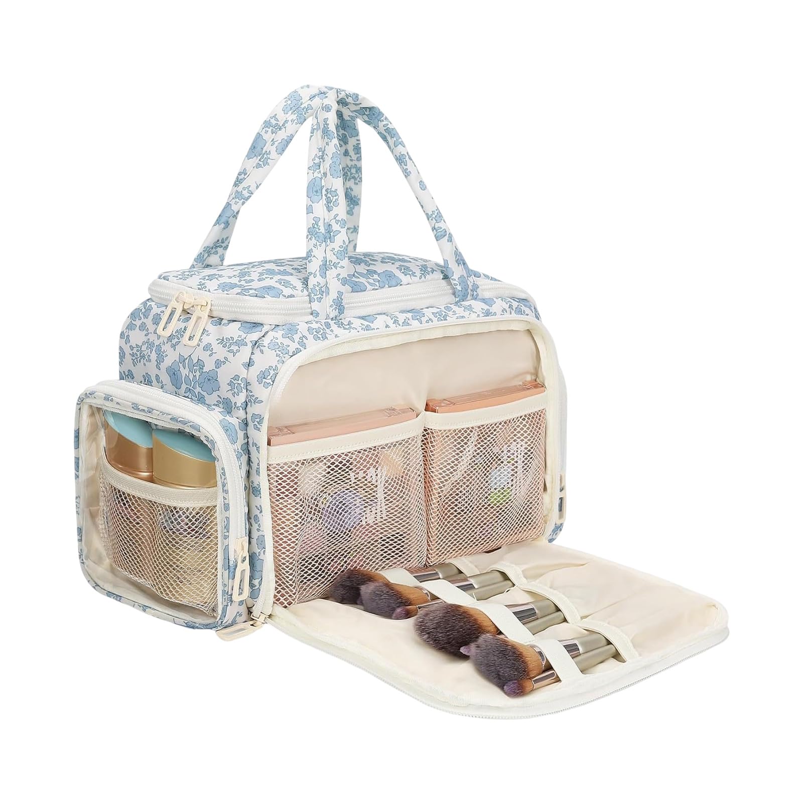 Borsa per trucco, con scomparti multipli per organizzatori, Borsa per trucco cosmetica compatta per accessori da viaggio Regalo da toilette da viaggio per le donne