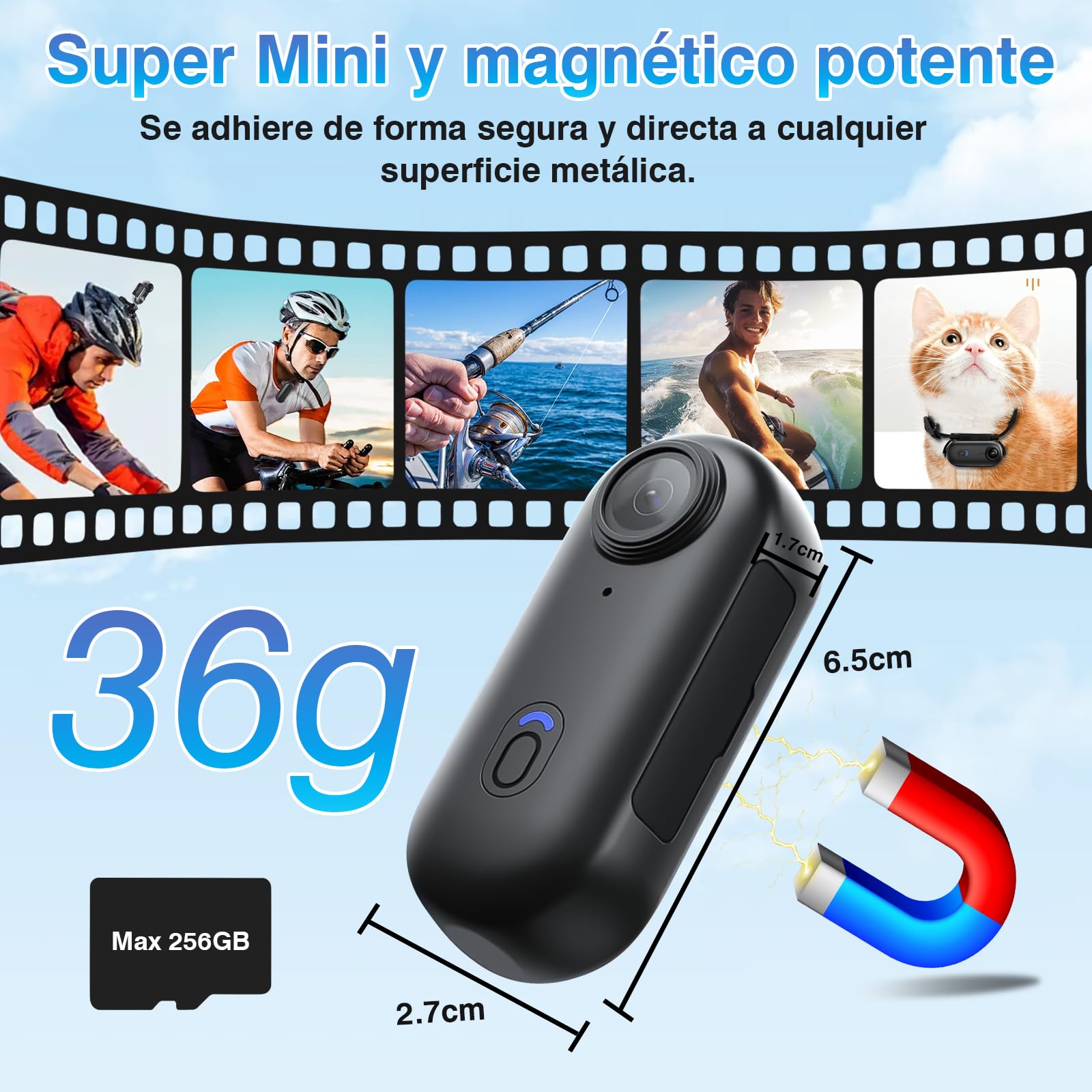 Portátil Cámara Deportiva WiFi, ‌Mini Action CAM 1080P, Cámara Acción Impermeable 30M con Gran Angular 120° para Moto/Buceo/Ciclismo, 120 Min Autonomía, Ideal para Deportes Extremos 2026