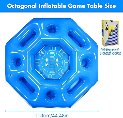 Miniatura 2 de Mesa de juego inflable octogonal con naipes impermeables, juegos inflables de bar de piscina para adultos, bandeja de mesa de bar portátil flotante
