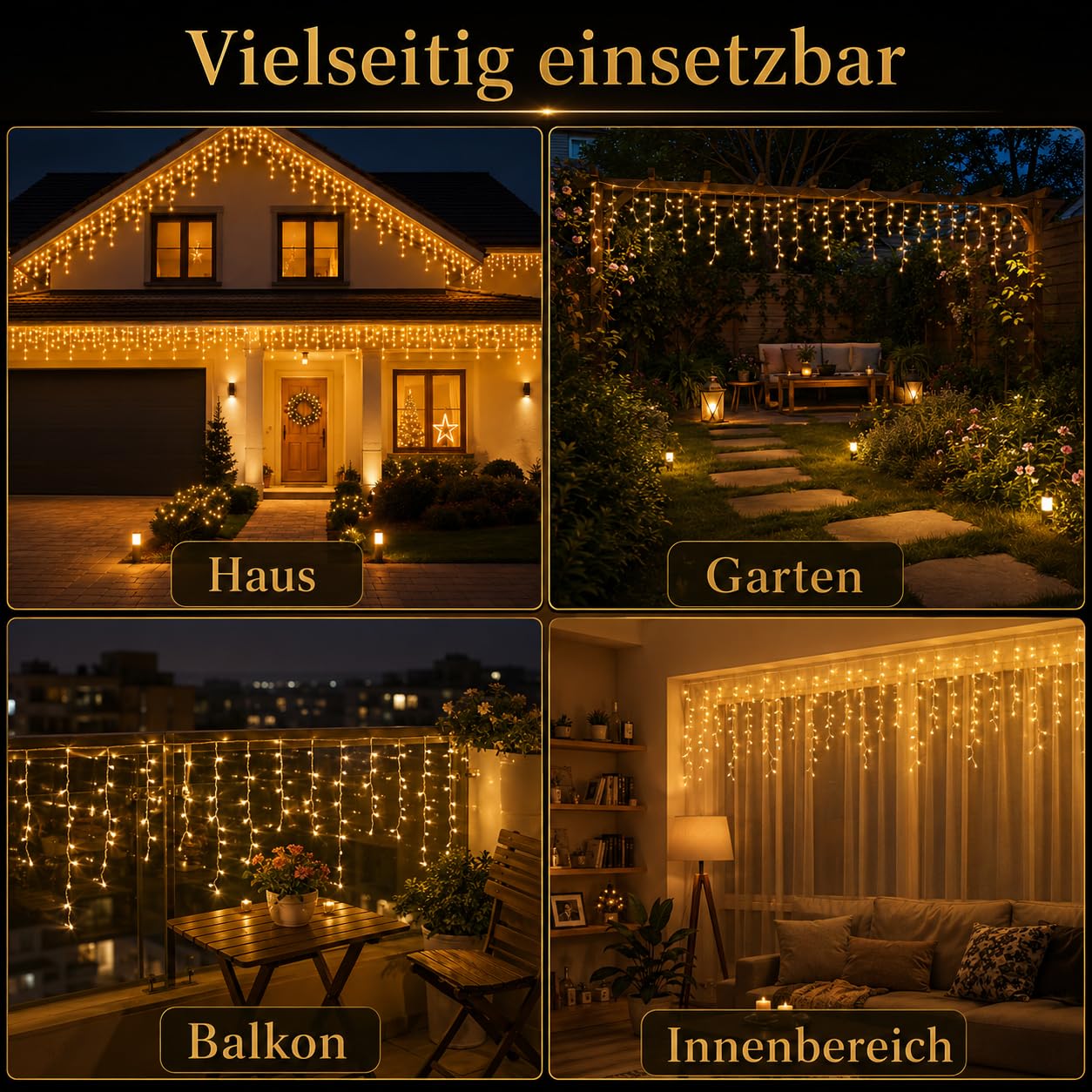 1 catena luminosa a energia solare per esterni, 5 m, 256 LED, IP44, impermeabile, con telecomando, 8 modalità, timer, per esterni, giardino, balcone, terrazza, luce bianca calda