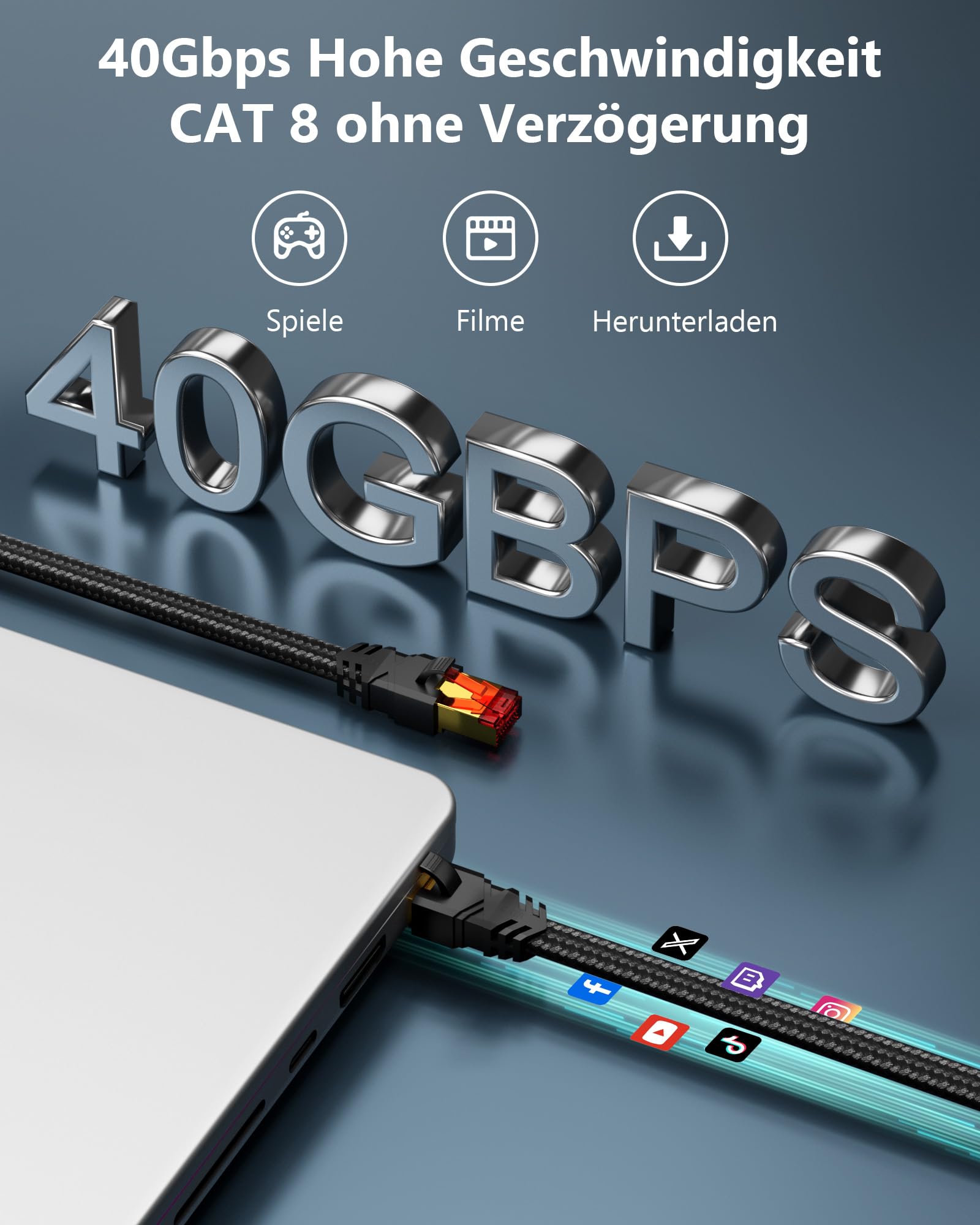 Cavo Ethernet Cat8 RJ40 40GBPS Oro, MAXPERKX, Super Veloce Per Gaming, PC, Console