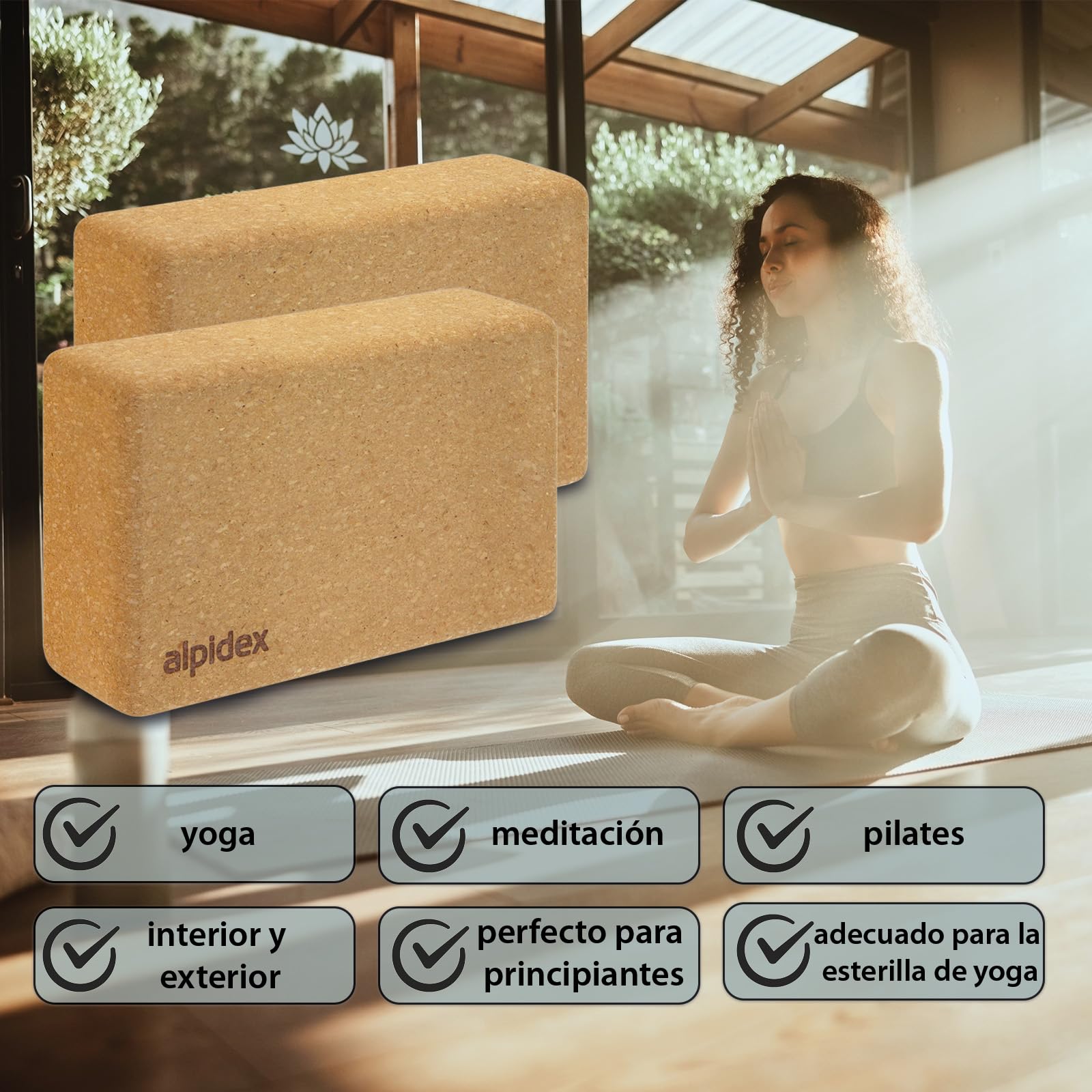 ALPIDEX Bloque de Corcho Juego de 2 Yoga Block Cork Ladrillo incl. libro electrónico con 100 ejercicios ecológico y sostenible corcho de Portugal