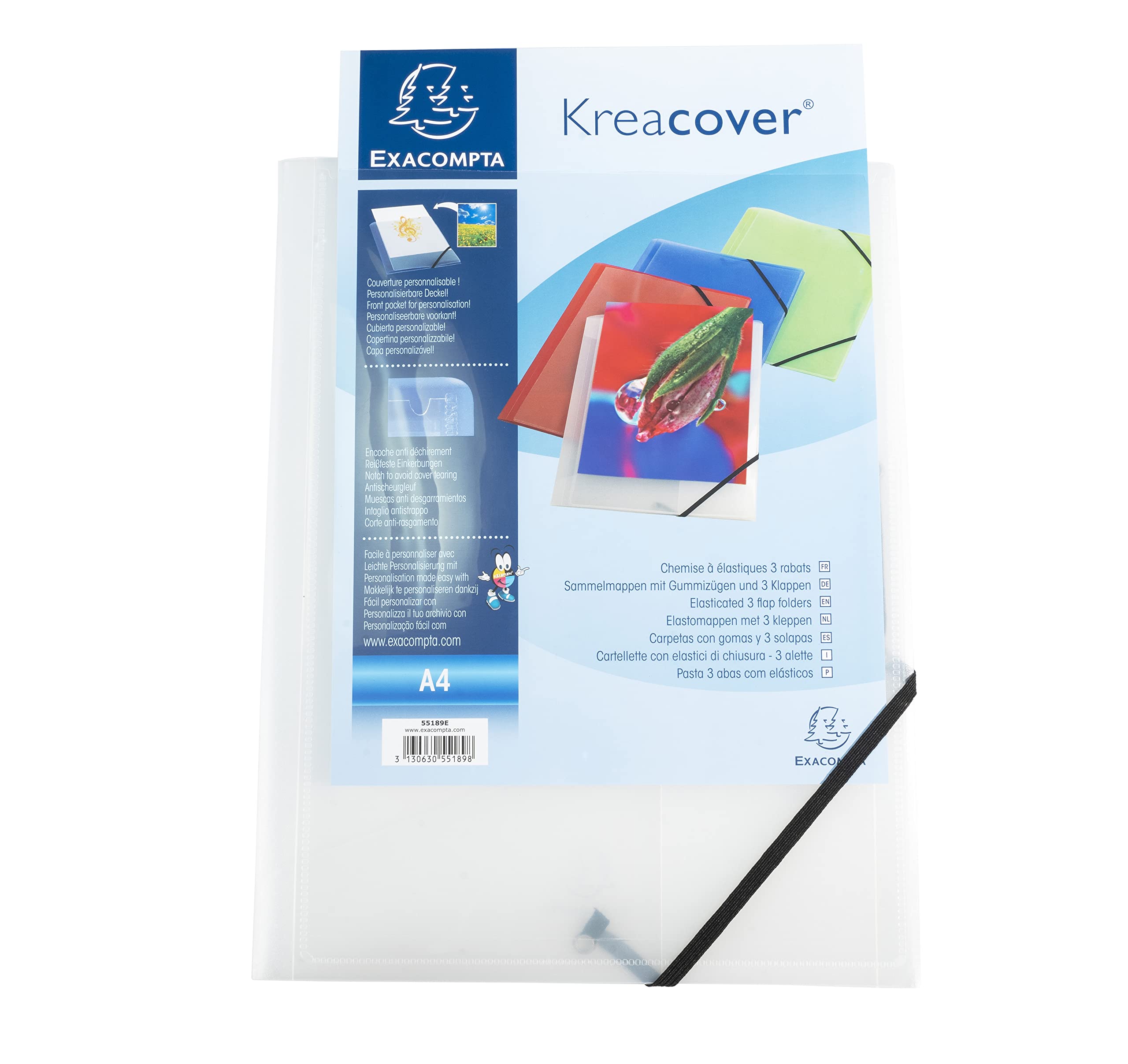 Exacompta - 55188E - Caja de 25 subcarpetas elásticas Kreacover - bolsillos con 3 solapas - en polipropileno translúcido - dimensiones 24 x 32 cm para documentos formato A4 - incoloro