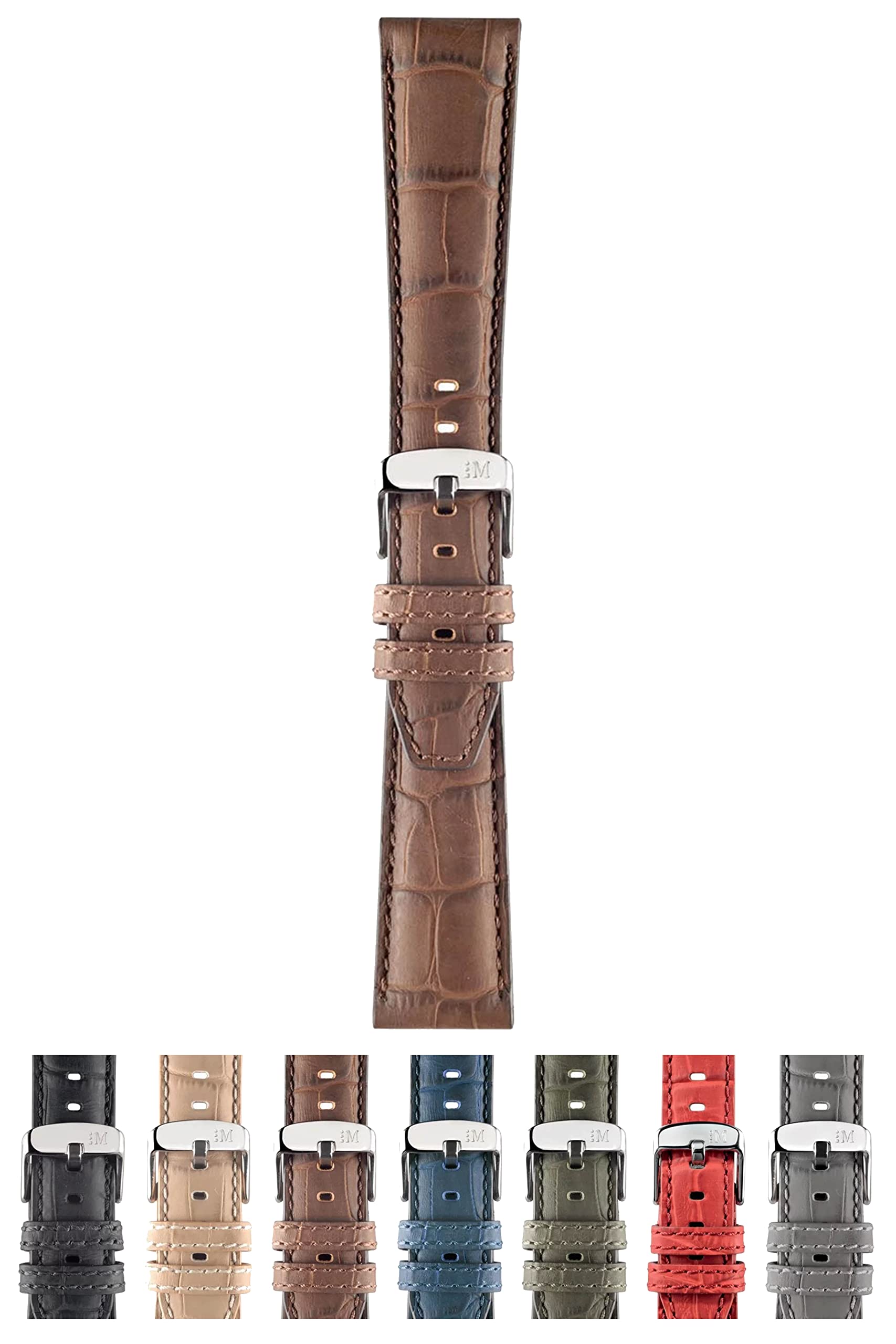 Morellato Blue Alligator Embossed Calf Leather Watch Strap, brown, 18mm, Strap