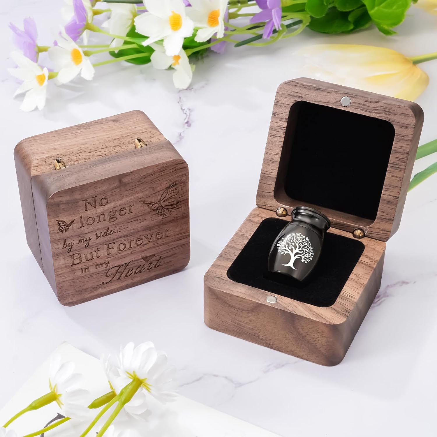 Wooden Small Urn for Human Ashes Keepsake Mini Cremation Urn for Memorial Stainless Steel Urn for Ashes-Black - Image 2