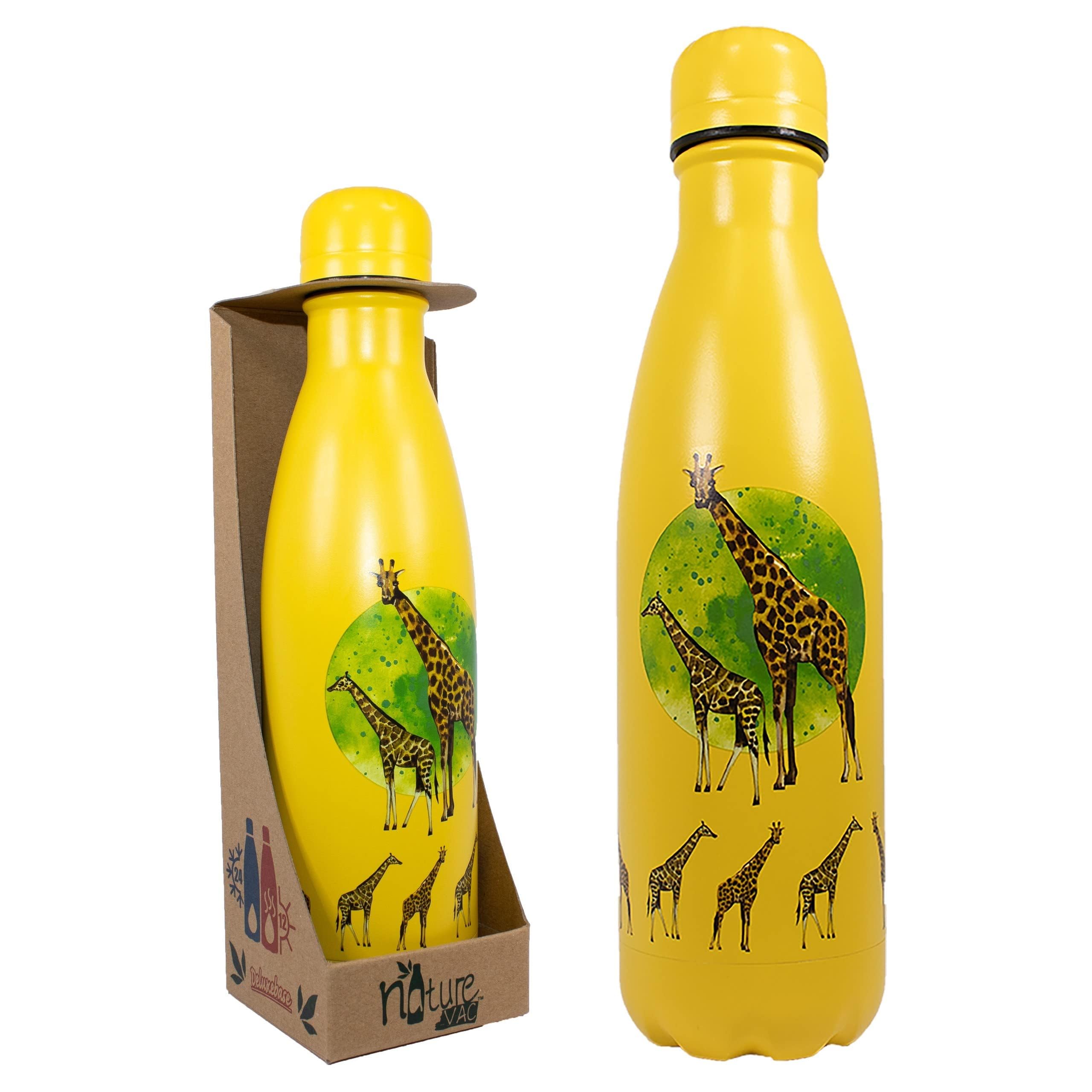 NatureVac Reusable Stainless Steel Giraffe Water Bottle 500ml, BPA Free Thermal Vacuum Insulated Bottle for 12 Hours Hot and 24 Hours Cold Drinks - Leakproof Flask Water Bottle for Gym, Sports - Image 2