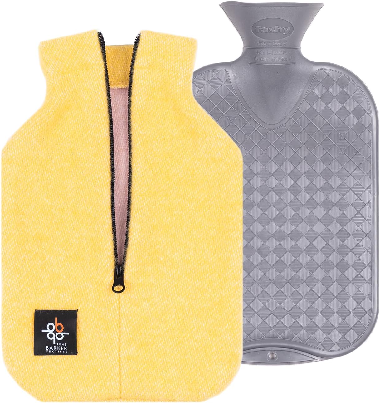 2.0L Fashy Hot Water Bottle with Barker Textiles 100% Wool Cover (Black) Hot Water Bag with Cover