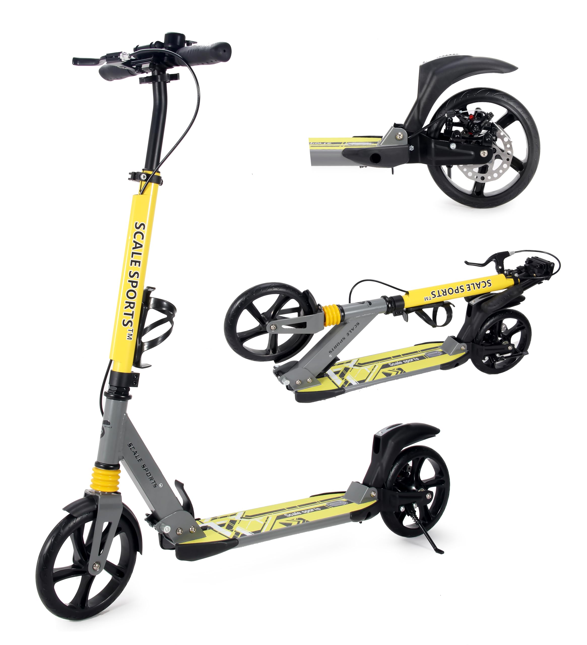 Scale Sports -Two Wheeled Folding 3 size Adjustable Kick Scooter for Kids 7+, Scooter with Dual Brakes, 200mm big Wheels Scooter for Adults up 100kg Teens and children, Double Absorption