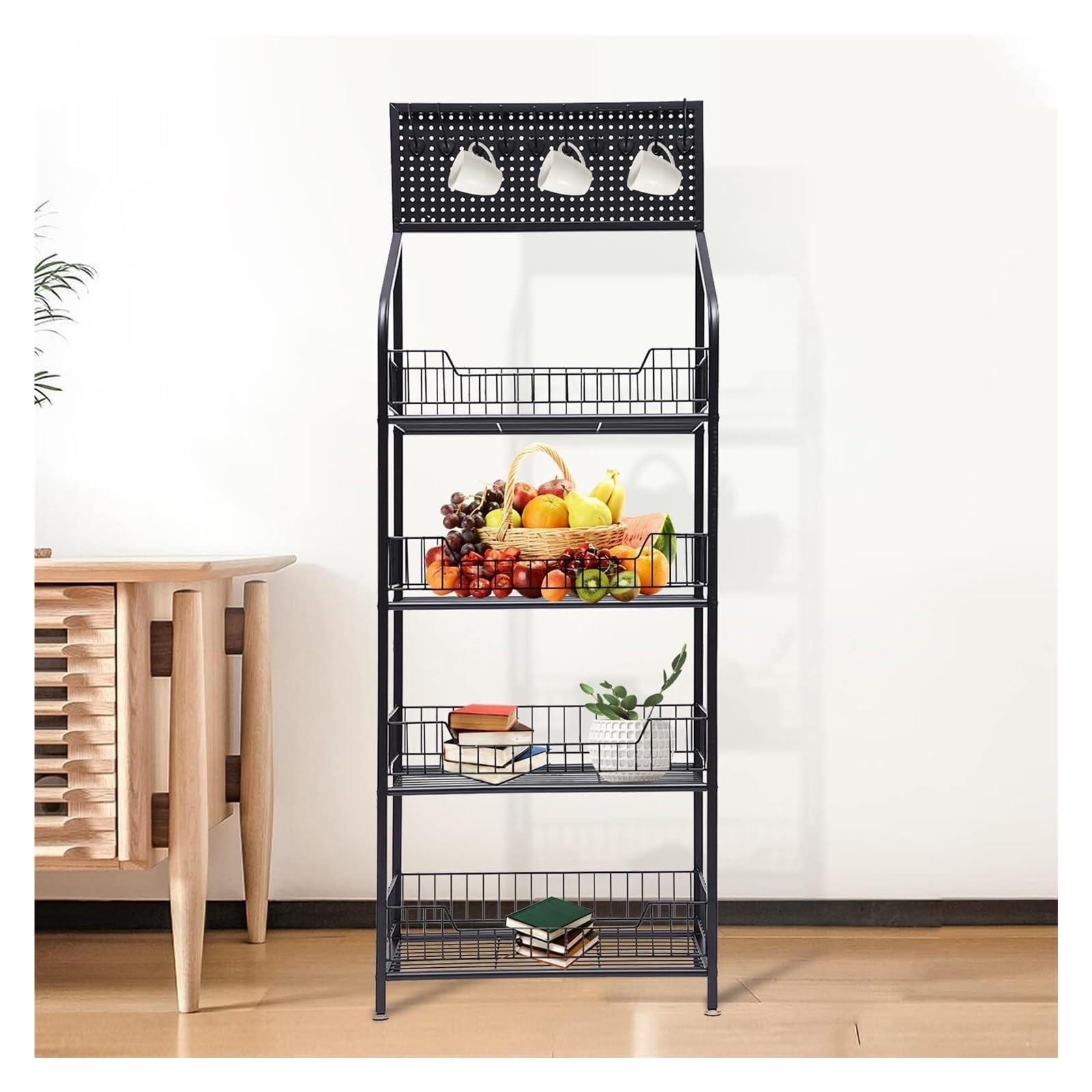4-Tier Retail Candy Snack Display Rack, Kitchen Baker's Racks?Snack Display Rack Organizer with Wheels, Metal Standing Shelf Units for Bathroom Living Room Office Garage(Black1,50 * 27 * 140cm)