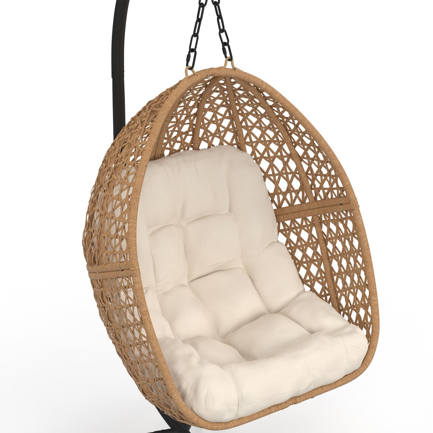 IDMarket - Fauteuil Lune Suspendu ajouré Effet rotin avec Coussin écru