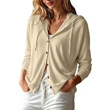 Womens Long Sleeve Hoodies Lightweight Fashion Button Down Hooded Fall Shirts Basic Casual Wear