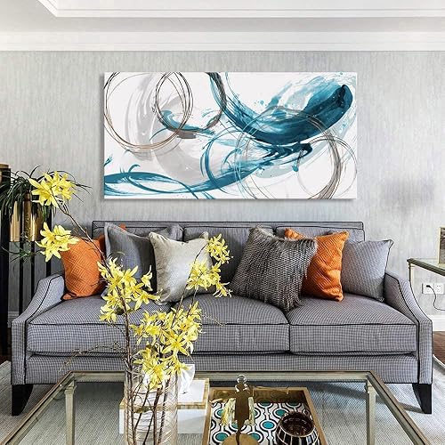 Miniatura 65 de Sxurmtiie Lienzo decorativo para pared, arte abstracto, fantasía azul, grafiti colorido sobre fondo blanco, 32 x 48 pulgadas, arte moderno