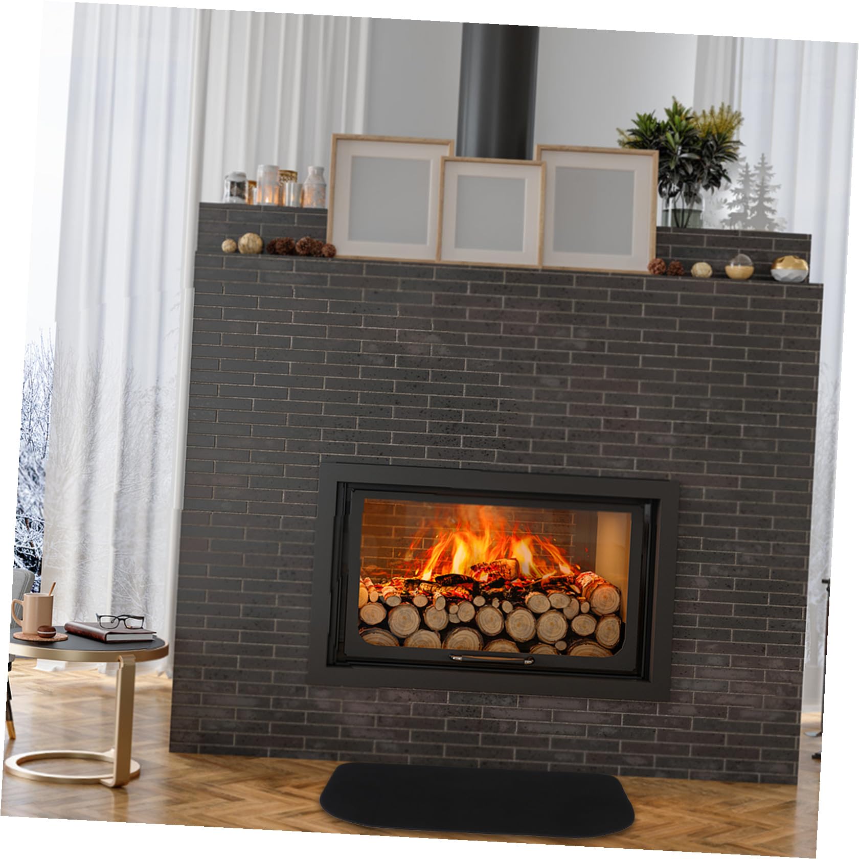 Tappeto Ignifugo per Caminetto Mezza Luna 40x60 Cm in Poliestere e Pvc Resistente al Calore per Protezione Pavimento Interno ed Esterno Inverno