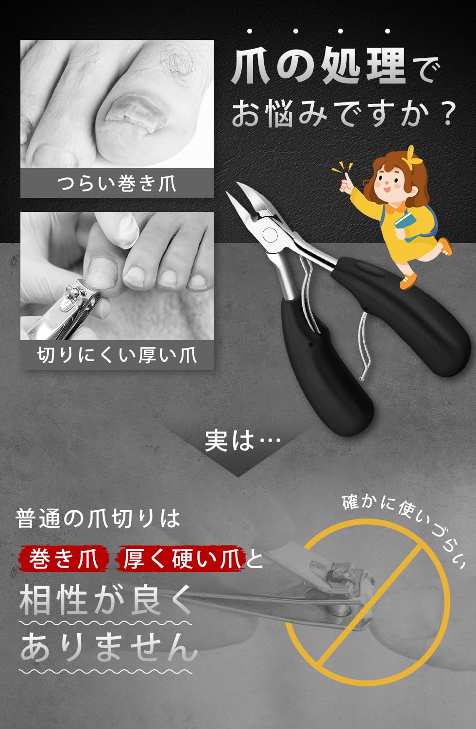 Amazon | KIMINO 爪切り ニッパー式 ステンレス製 滑り止め 厚い爪