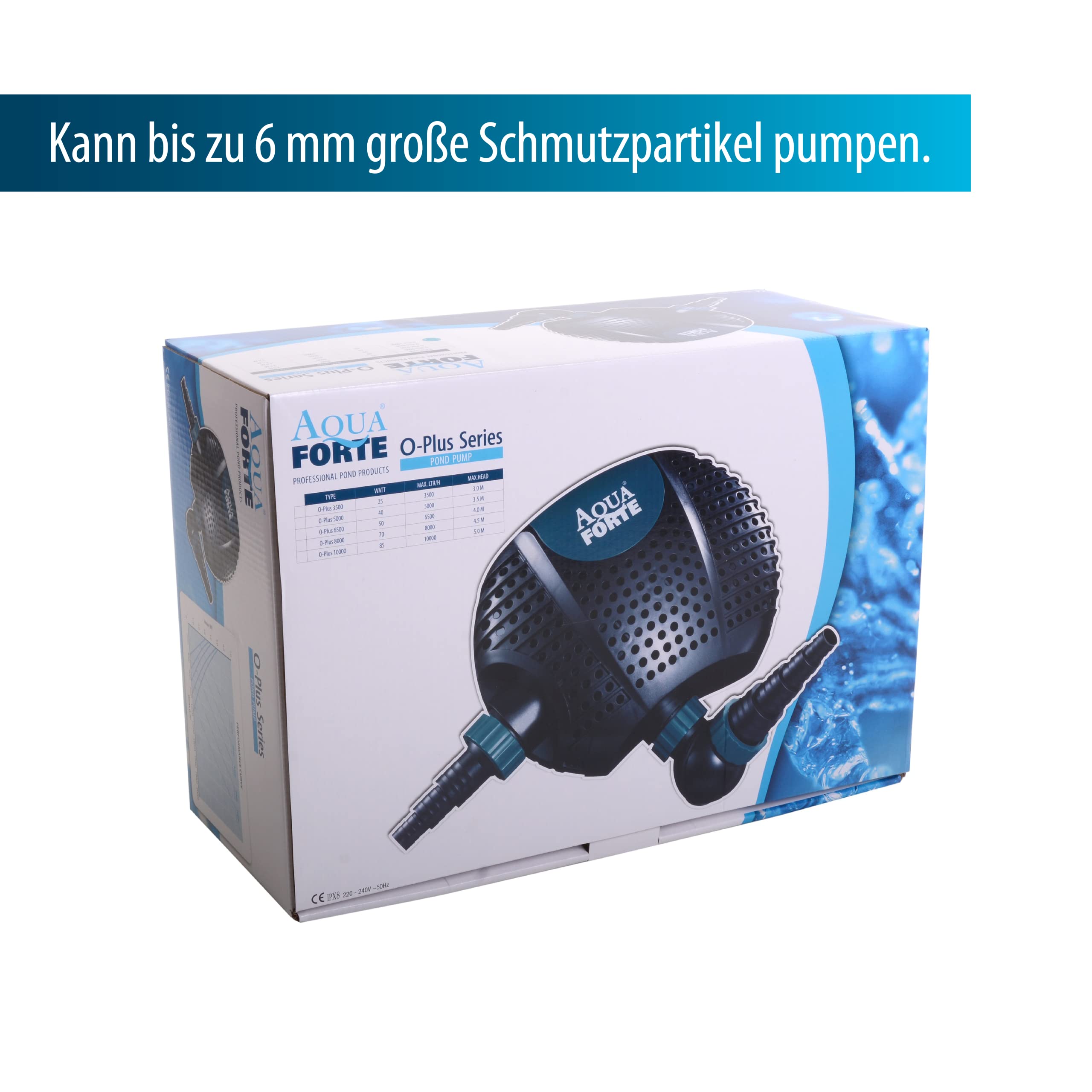 AquaForte O-20000 Plus, 200 vatios, caudal 19 m3/hora, altura 7 metros, longitud del cable 10 metros, para cursos de agua, cascadas, fuentes, filtros