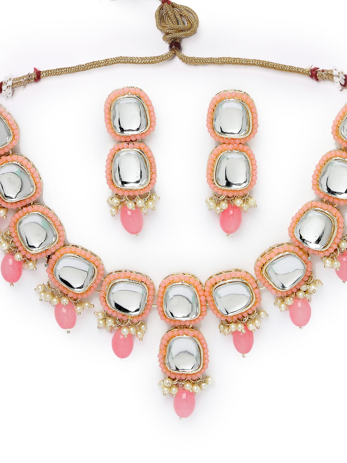 Kundan Studded Collar Bone Necklace Set With Earrings