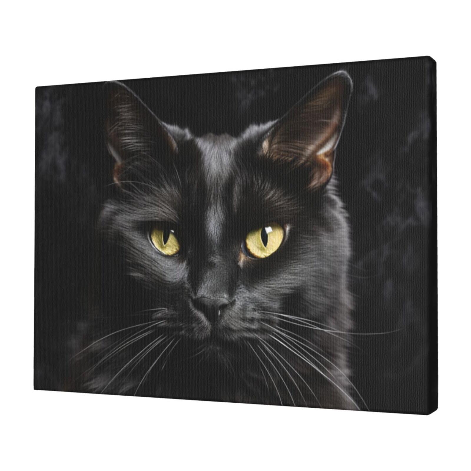KLOPH A black cat on a black background Canvas Wall Art for Living Room 12"x16" Modern Artwork Painting for Bathroom Hanging Canvas Prints Aesthetic Wallart for Bedroom Kitchen Office Wall Decor