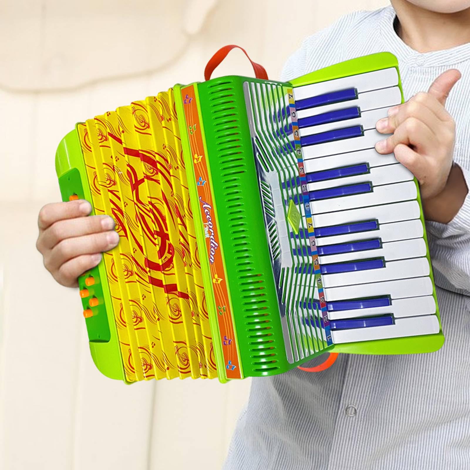 Acordeón de 24 Key 12-bass, Aprendizaje Fácil, Sonido Fantástico, Material Ecológico, Acordeón ABS para Principiantes, Rendimiento, Práctica, Incluye Correa (GREEN)