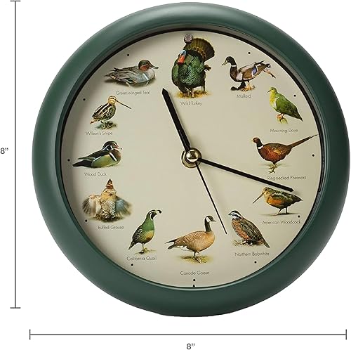 Miniatura 2 de Mark Feldstein, reloj cantando aves de caza salvaje de América del Norte, 8 pulgadas, verde
