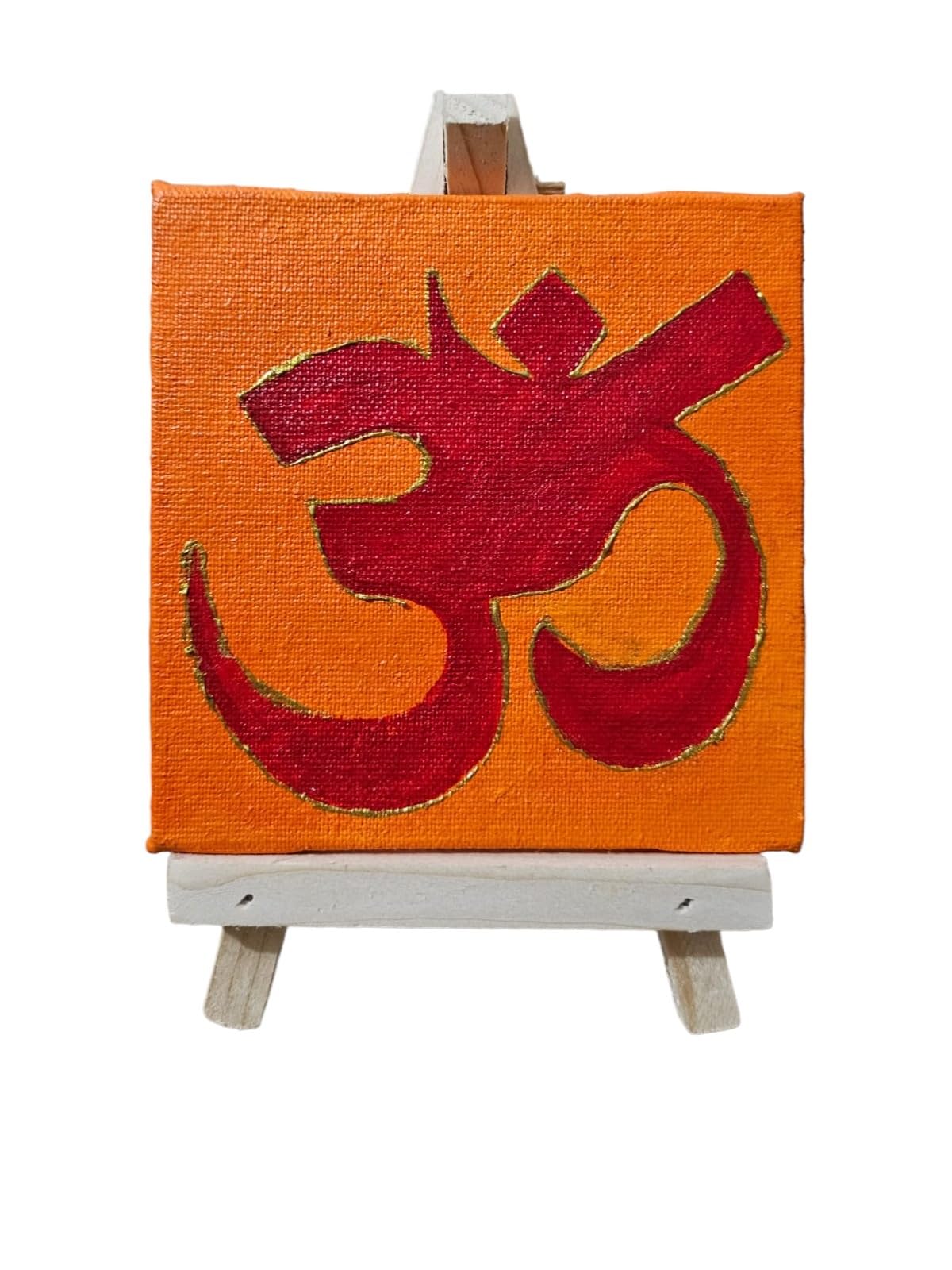 JASSI SANDHU ARTS ACRYLIC AUM PAINTING | FREE BEAUTIFUL WOODEN STAND | SIZE 4" X 4". FOR OFFICE, POOJA ROOM, TABLE DECORATION | REMOVES OBSTACLES AND BRINGS POSITIVITY