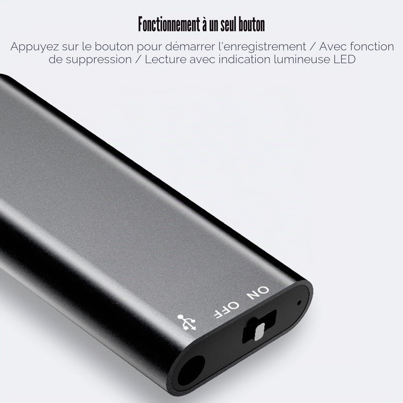Enregistreur Vocal, 90dB SNR Enregistreur de Son Fonctionnement à Un Bouton Prise en Multiformat USB Réduction du Bruit HD Mini Enregistreur de Son Activé par la Voix pour
