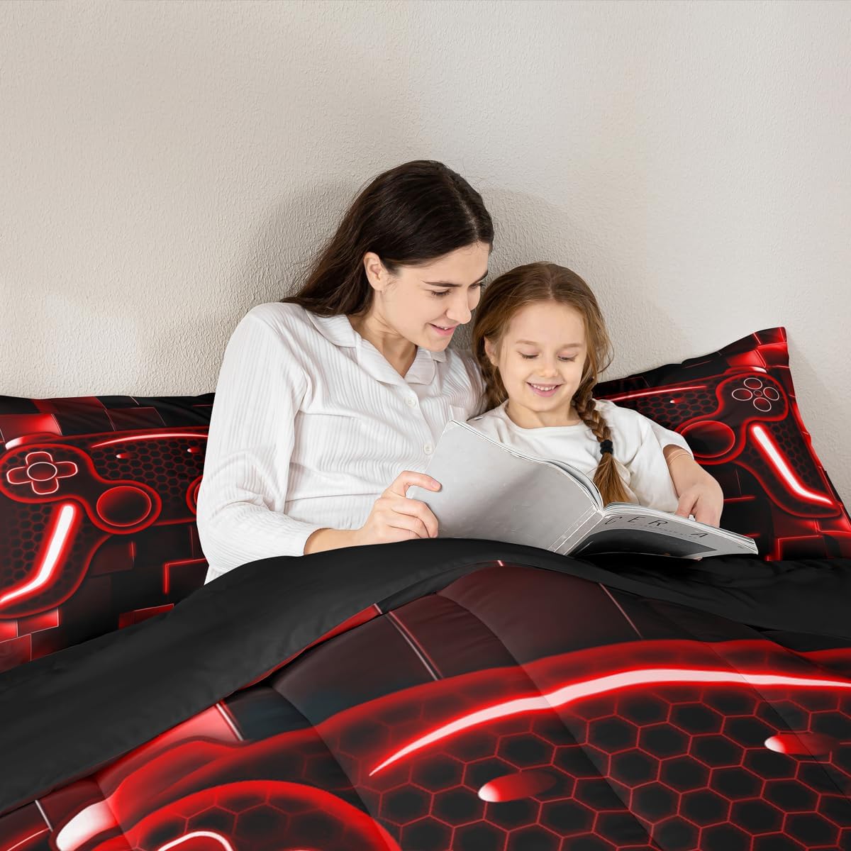 Kids Gaming Twin Size Comforter Game Bedding Sets For Boys Child Teen Gamer Down Comforter All Season Reversible Game Controller Home Decor,1 Quilt With 1 Pillowcase,Red Black Ombre Honeycomb