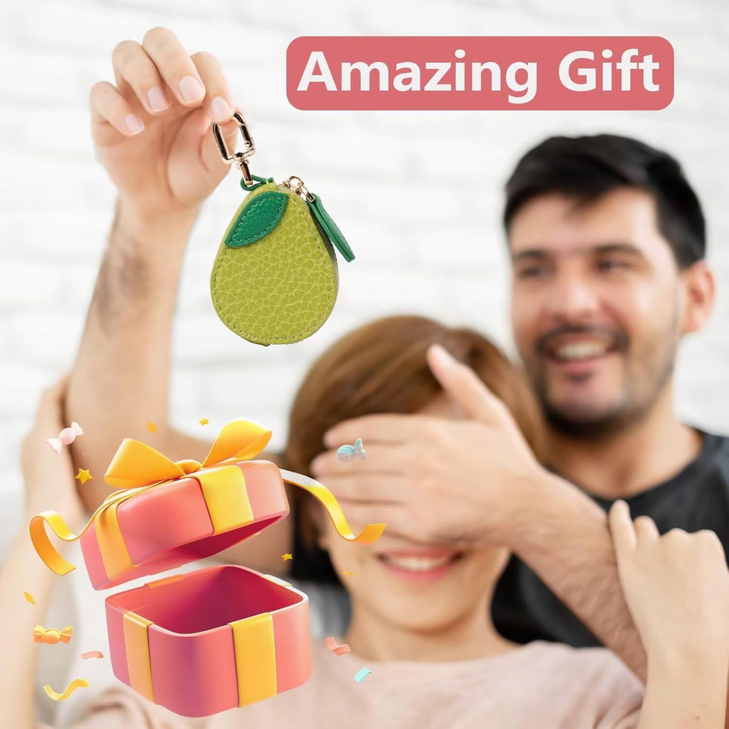 Cute Fruit Coin Purse Bag Charm,Mini Leather Coin Change Purse & Pouch Holder Keychain Charm for Handbag Tote Wallet Airtag Accessories,Kawaii Fruit Bag Charms for Girl Women Avocado - Image 5