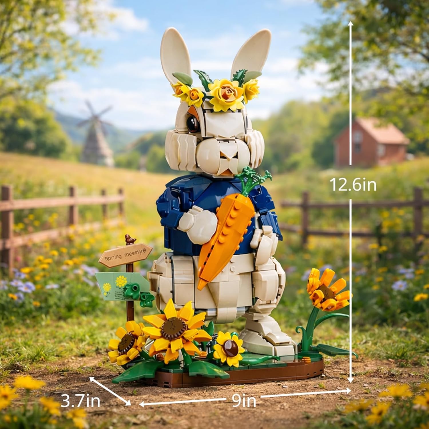Easter Bunny Building Blocks Set for 18+ 1258PCS Rabbit Animal Model with Detachable Base Compatible with Lego Creative Easter Gift Building Blocks for Adults Collectors Home Decor