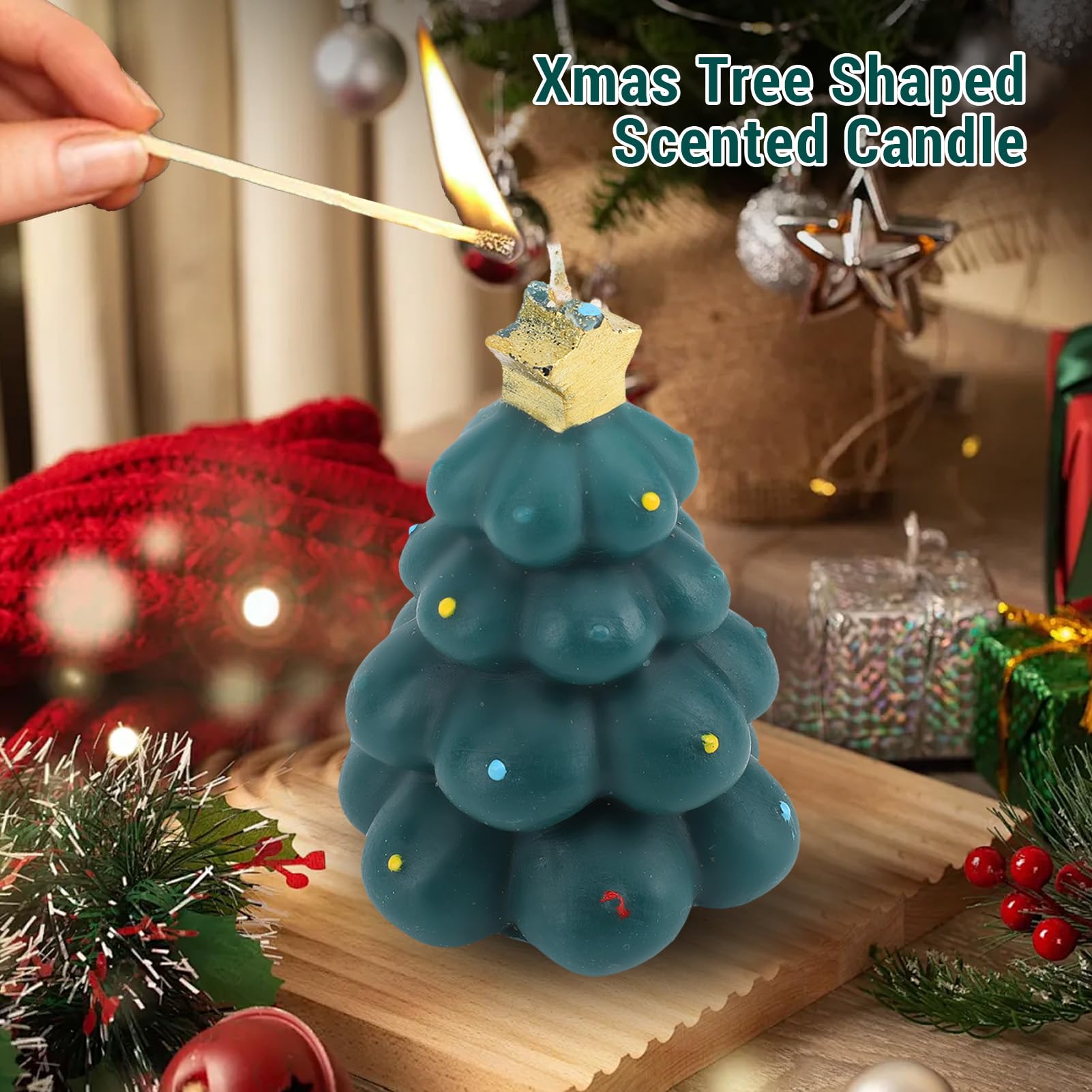 BTSEURY Aromatherapy Candle, Xmas Candle, Soy Wax Xmas Tree Shape Candle, Winter Festive Party Decoration Aromatherapy Candle for Xmas