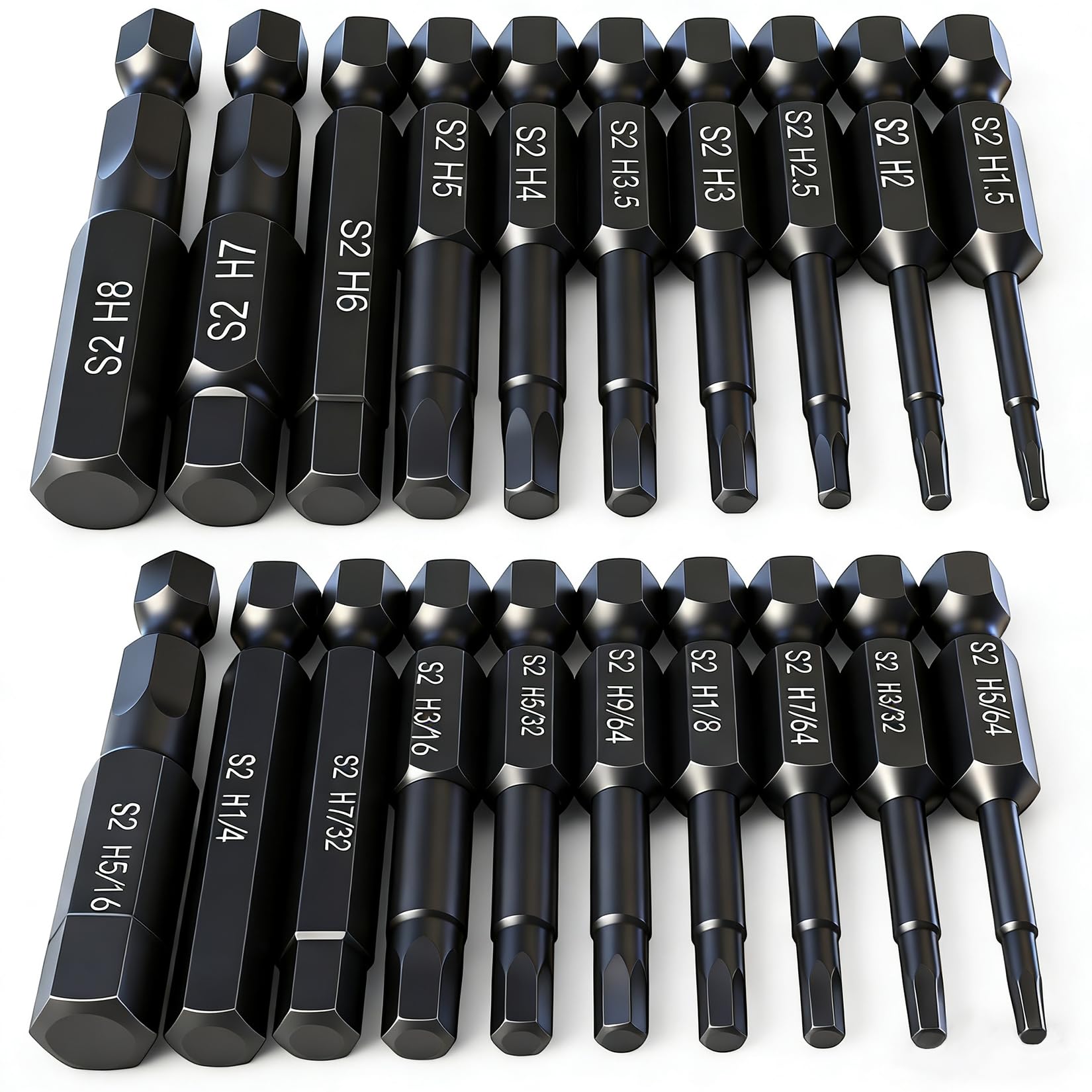 Hex Head Allen Wrench Drill Bit Set (10pc Metric & 10pc SAE), PTSLKHN 1/4" Diameter Quick Release Shank Magnetic Screwdriver Bit Set - Perfect for Ikea Type Furniture