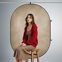 Vista 2 de Kate 5x6.5ft(1.5x2m) Collapsible Backdrops Tan Grey Green Double Sided Reversible Pop Up Background for Portrait Photography, Video Meetings