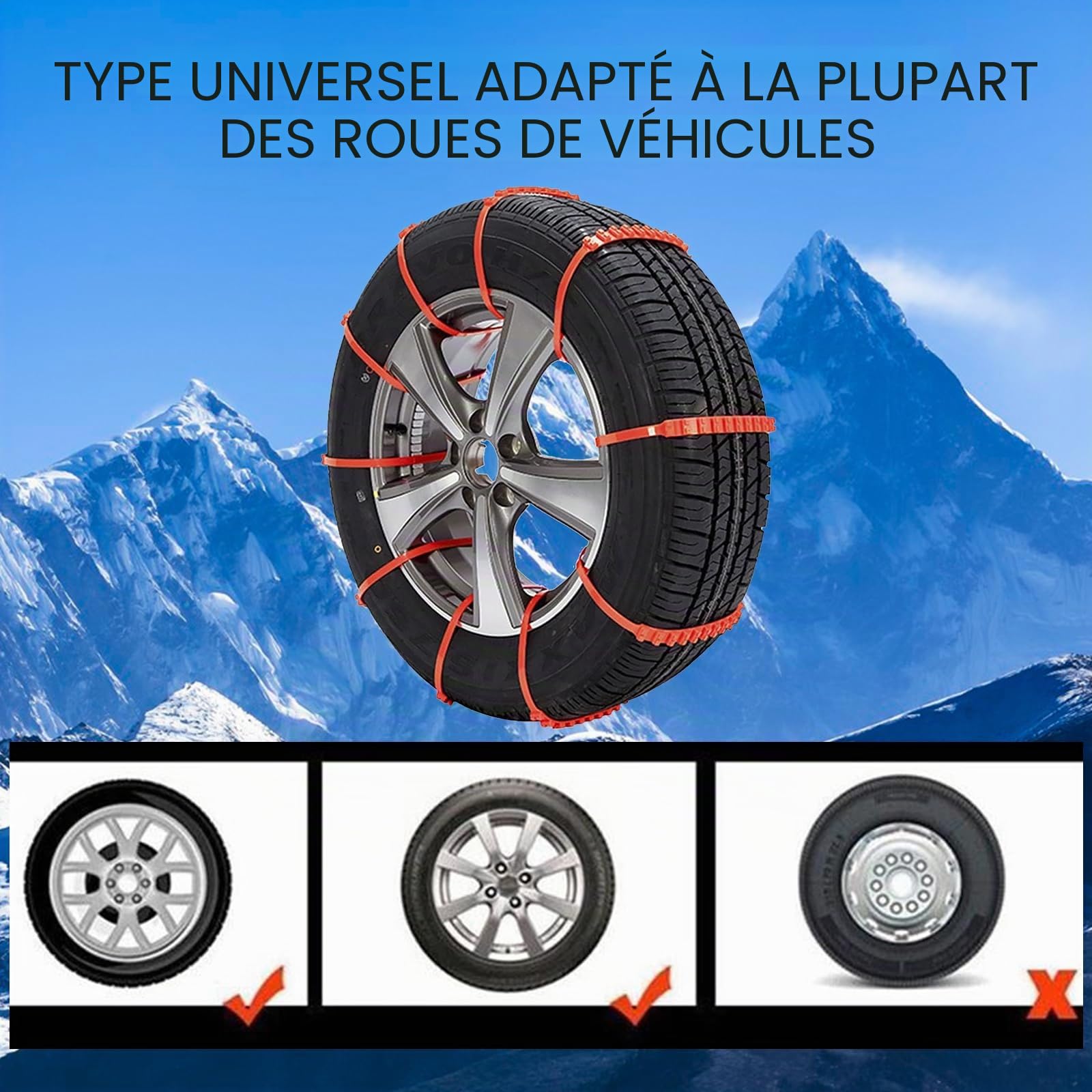 Chaînes à neige,10 PCS Chaînes à Neige pour Auto,Chaine Neige Antidérapantes,hiver pneu anti-dérapage chaînes,chaînes de pneus de neige d'urgence,Chaînes de Traction Antidérapantes