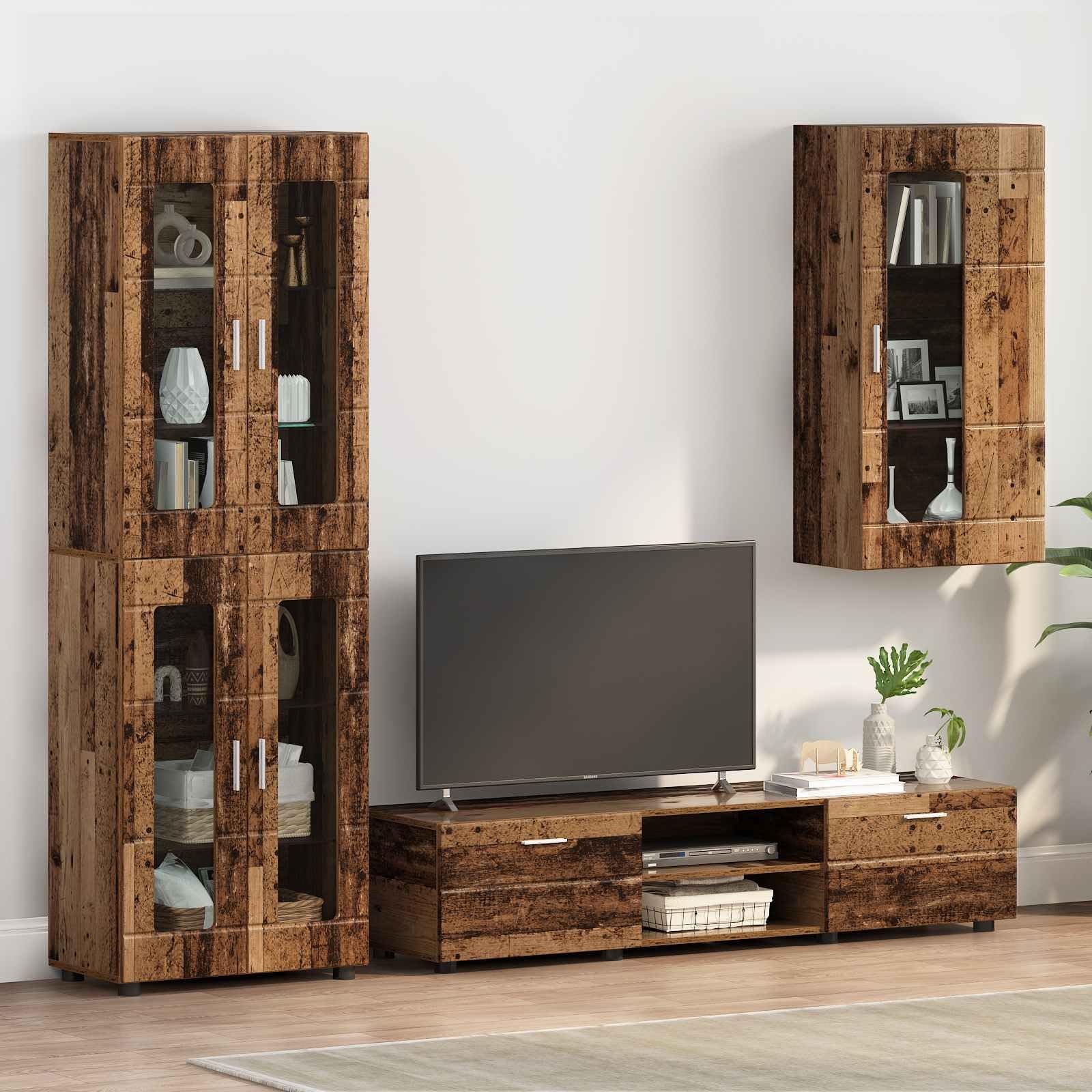 Armadio in legno anticato con 1 anta e 2 ripiani, mobile per soggiorno, casa, ufficio, opaco, rettangolare, robusto, versatile, per interni, pratico