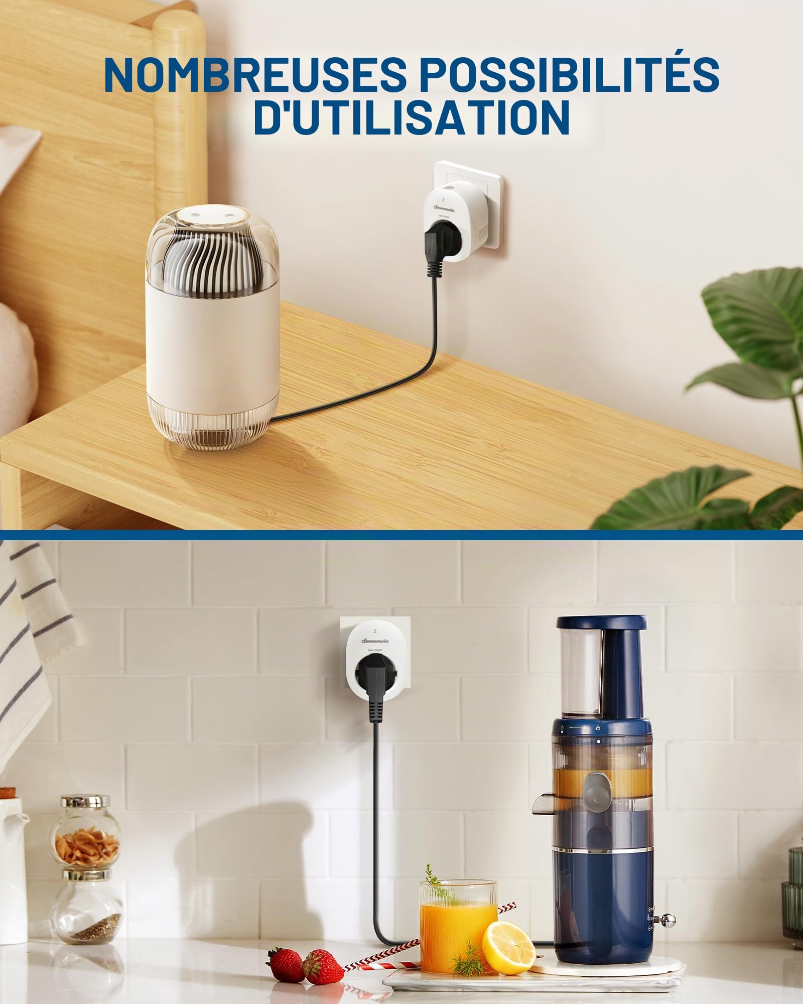 DEWENWILS Prises radiocommandées avec télécommande, 2300 W prise avec 1 télécommande, portée 30 m, lot de 4 prises radiocommandées, programmables et extensibles, blanc