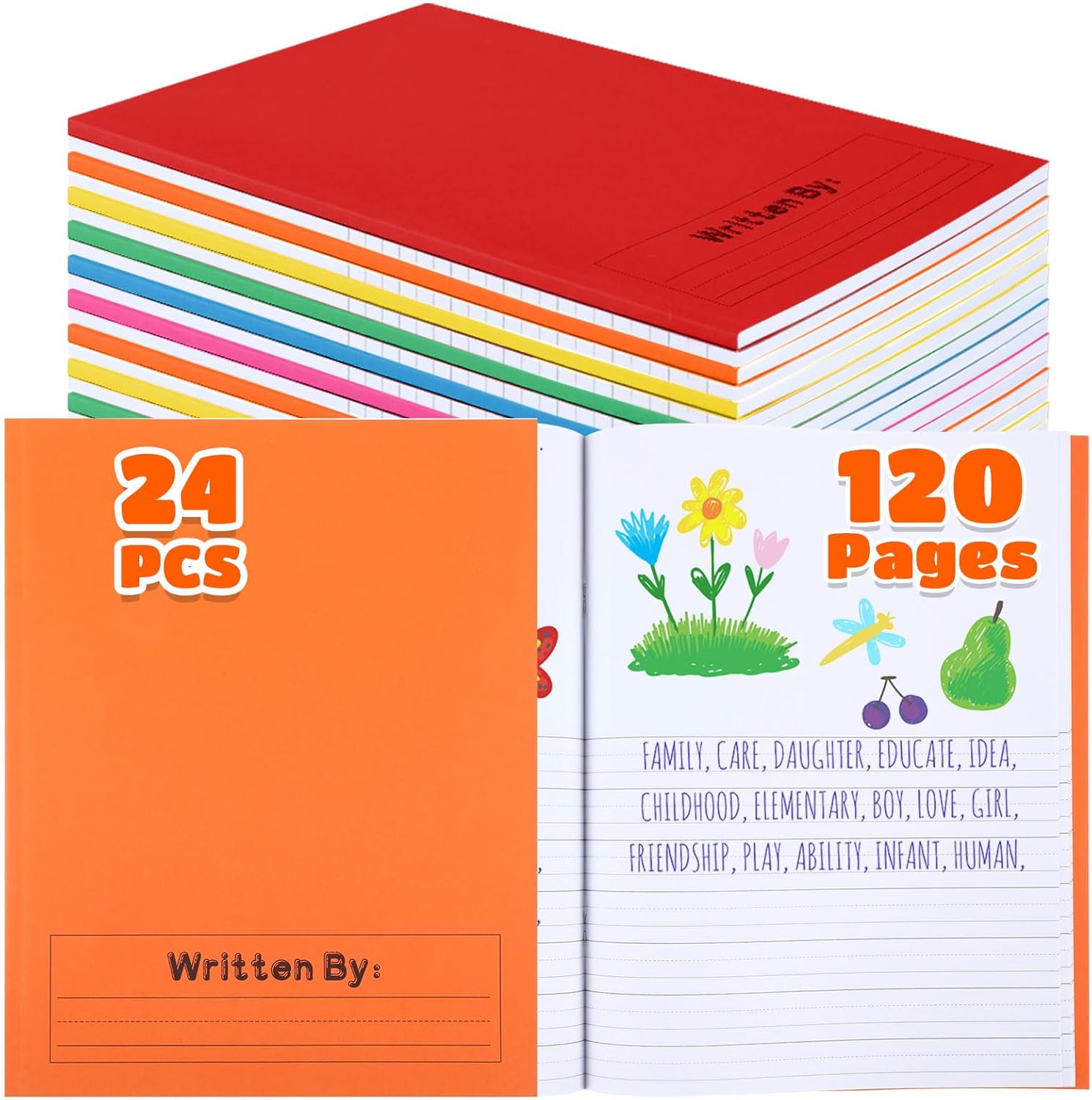 Henoyso 24 Pcs Primary Composition Notebooks for Teachers & Classrooms (Grades K–2) Colorful Writing Journals for Classroom, Homework & Homeschool Use, 120 Pages Each (Colorful)
