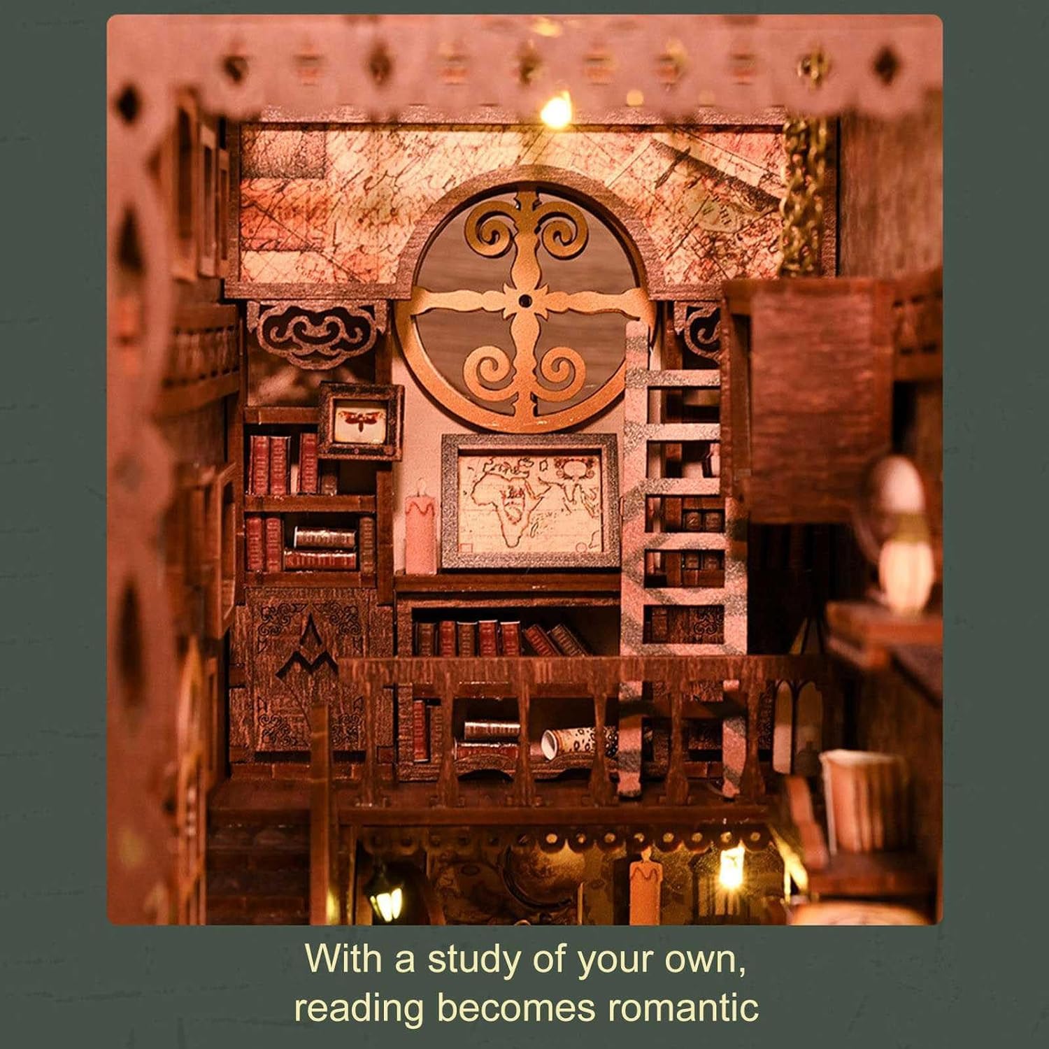 Model edukacyjny Zestaw kącika książek, DIY domek dla lalek Booknook wstaw wystrój alei, drewniane puzzle 3D ze światłem, edukacyjne zestawy do budowania półek na książki, budowanie modeli regałów