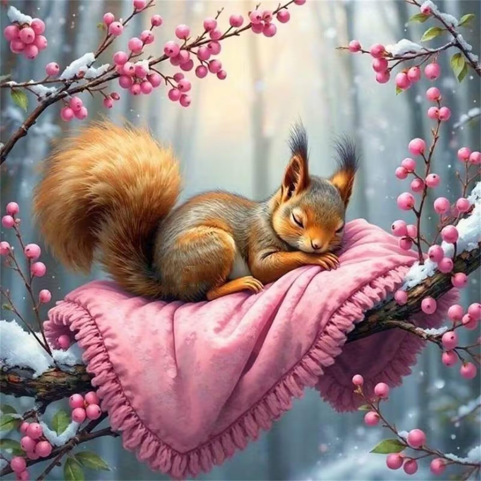 Diamond Painting Scoiattolo addormentato,Diamond Painting Kit Completo,5D Fai Da Te Adulti Strass Ricamo a Punto Croce per Soggiorno Camera da Letto Decorazione da Parete Punta quadrata 95x95cm